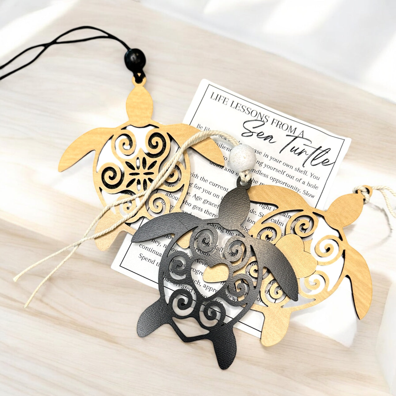 Handcrafted Wooden Sea Turtle Car Charms