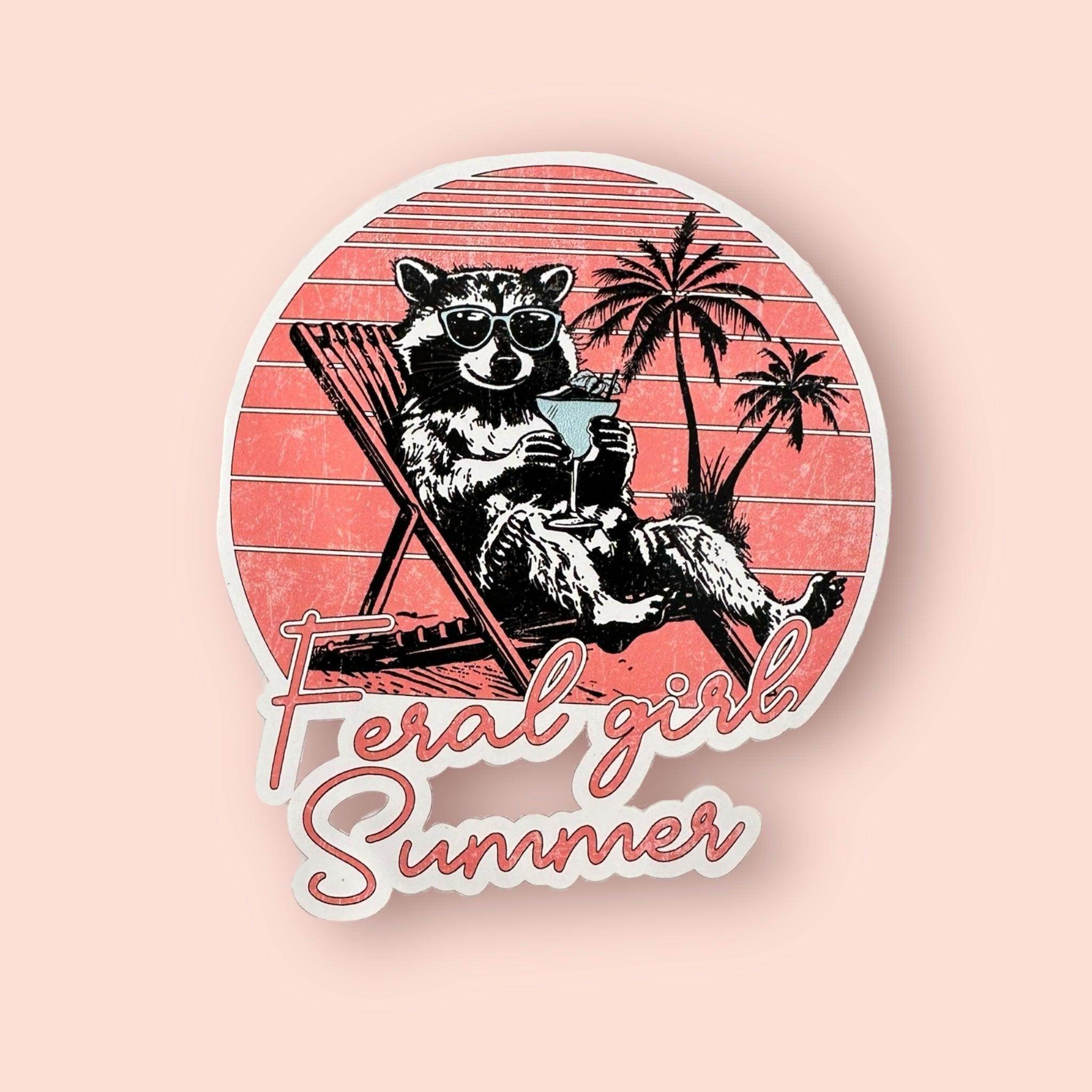 Feral girl sumnmer stickers, Funny stickers, raccoon sticker, feral girl - Coastal Chaos LLC