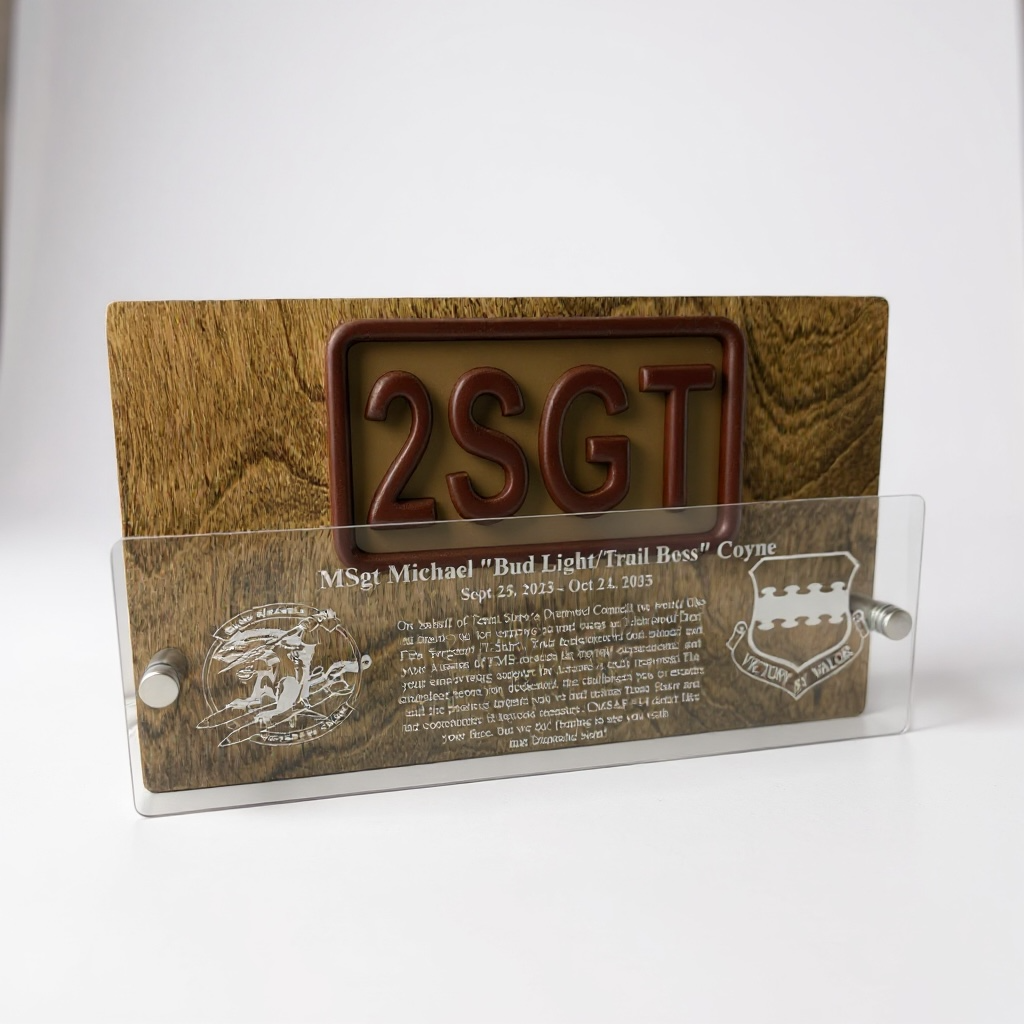 Custom Military Patch Plaque | Personalized Laser Engraved Rank, Name & Dates | Wood & Acrylic Display | Air Force, Army, Navy, Marine, Space Force Gift