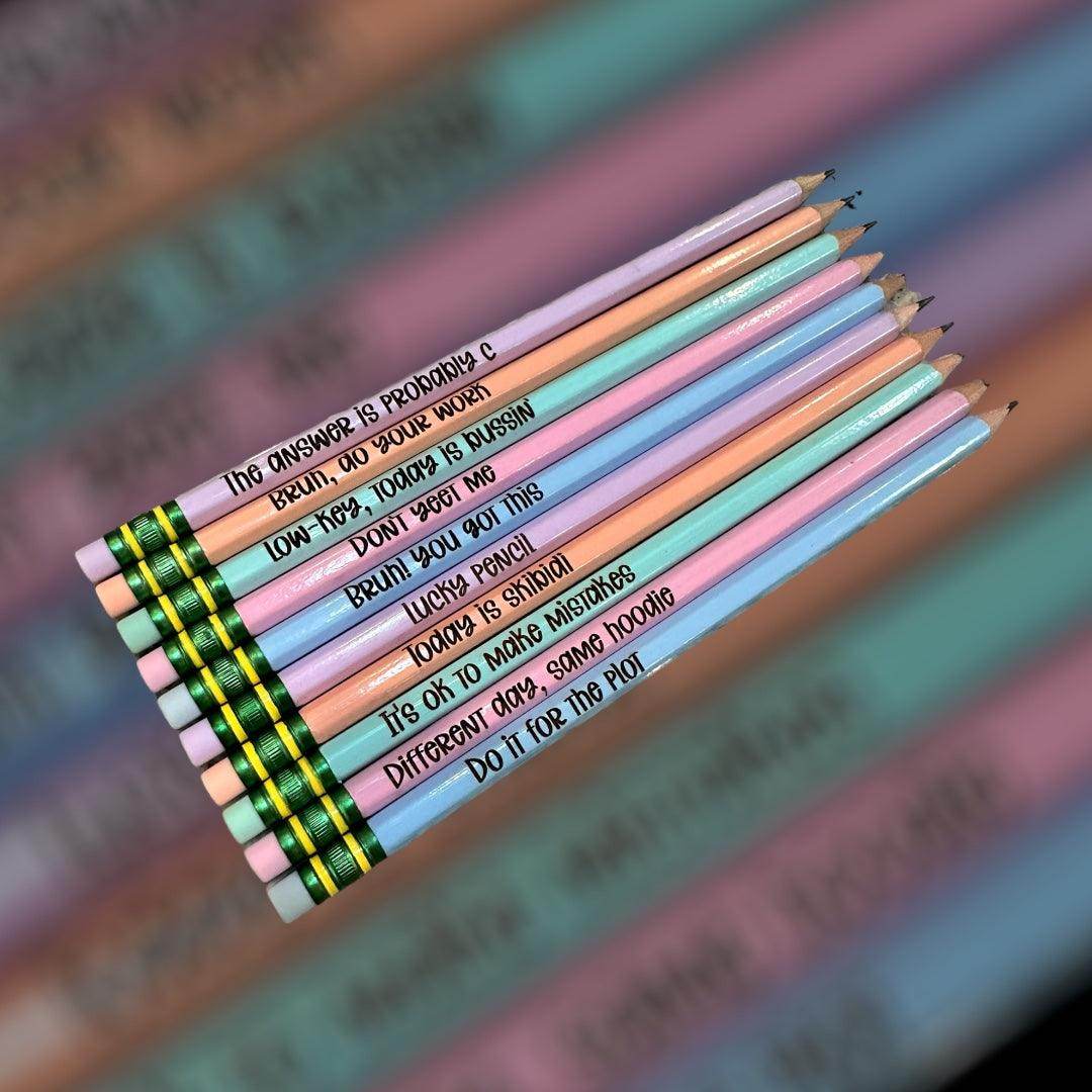 Funny teen slang pencils, affirmation pencils, custom made pencils, back to school gift - Coastal Chaos LLC