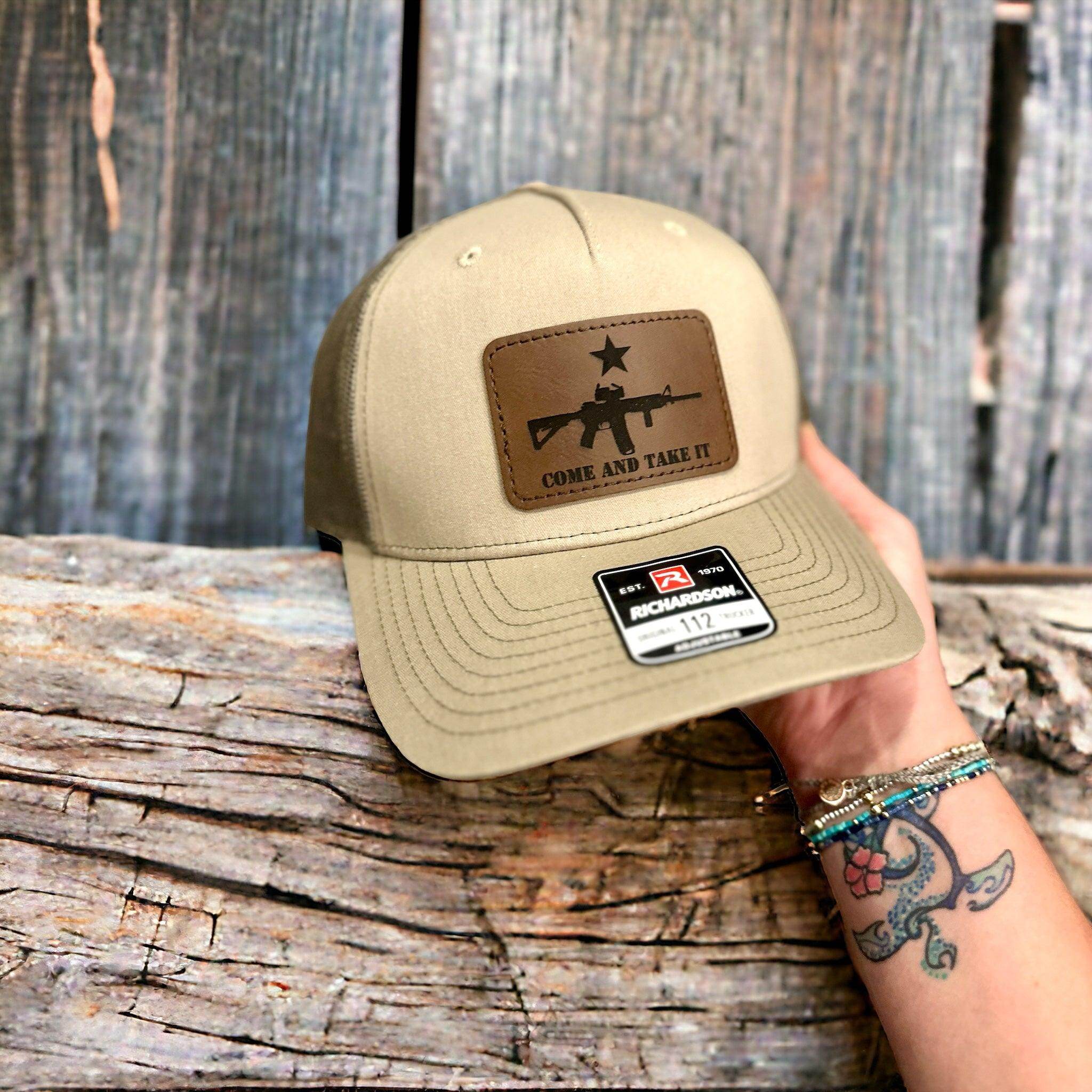 Come and take it Richardson hat, gifts for men, leather patch hat - Coastal Chaos LLC