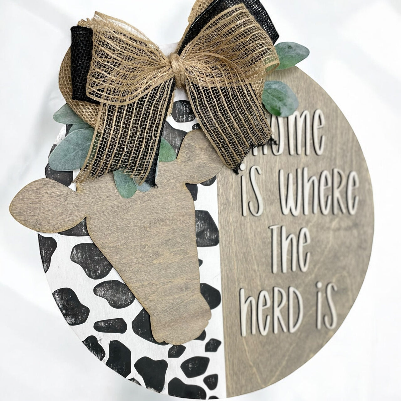 Cow Welcome Sign, farmhouse door hanger, where the herd is sign