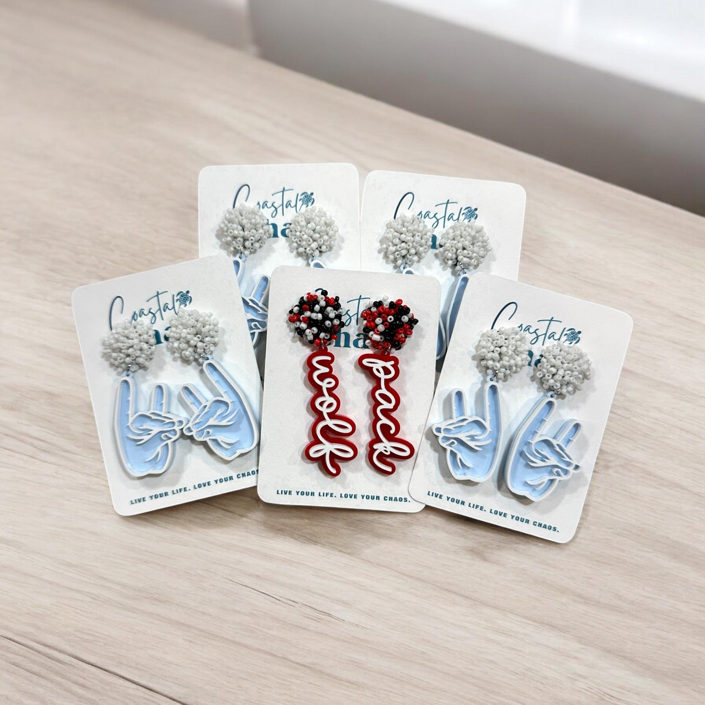 Wolfpack hand earrings, wolfpack pride - Coastal Chaos LLC