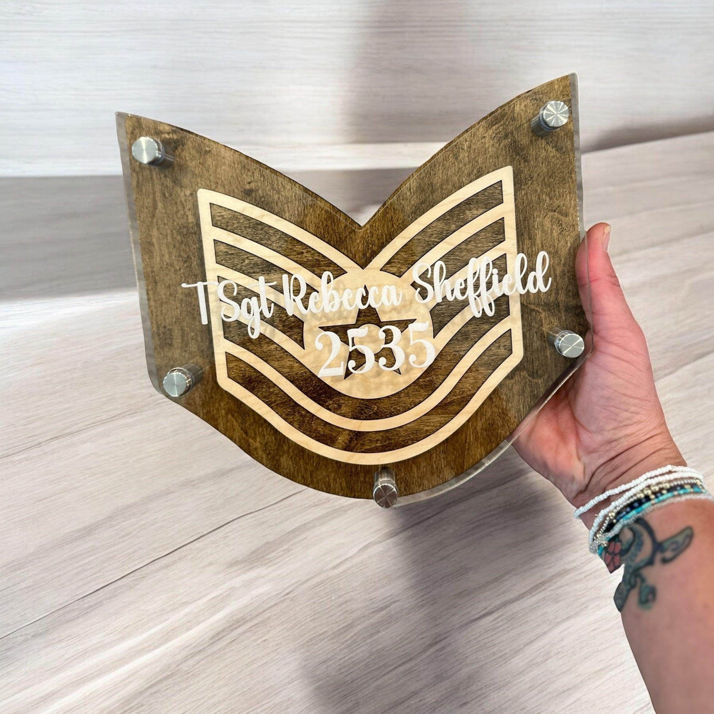 Custom Military Rank Stripes Plaque – Personalized Acrylic & Wood Display | All Ranks Available - Coastal Chaos LLC