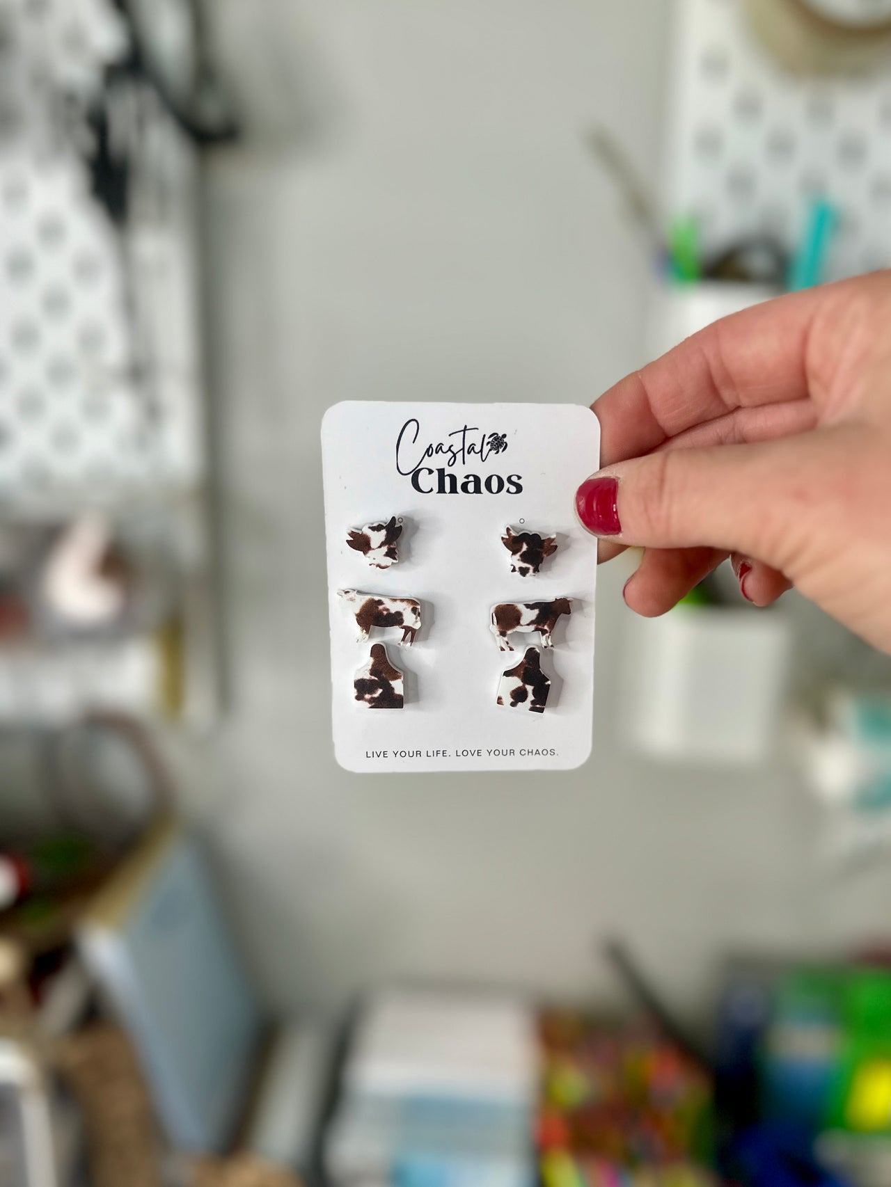 Cow print dangle earrings and studs - Coastal Chaos LLC