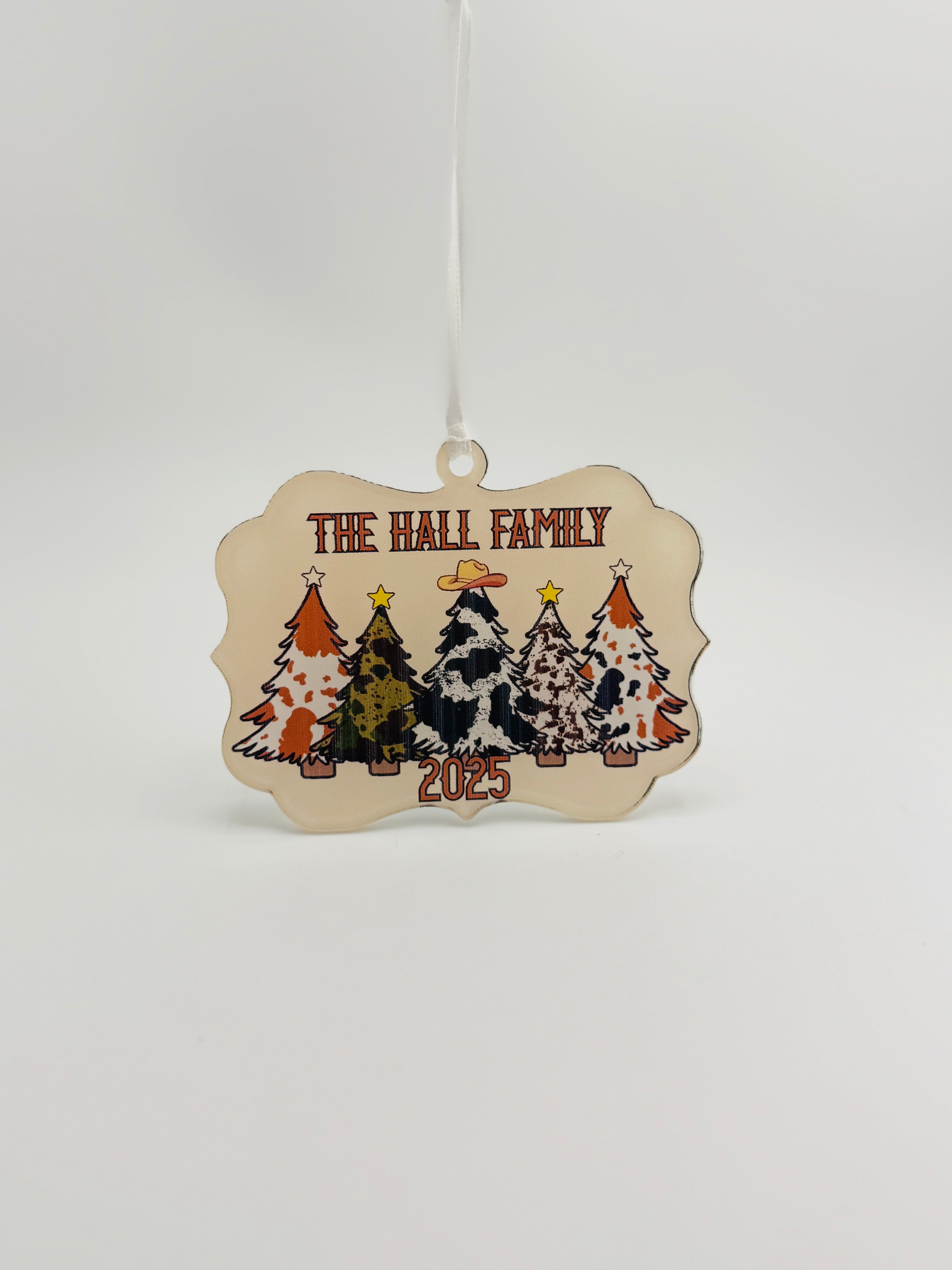 Western Family Ornament • Boho Cowhide Tree Ornament • Family Name Ornament • 2025 Keepsake