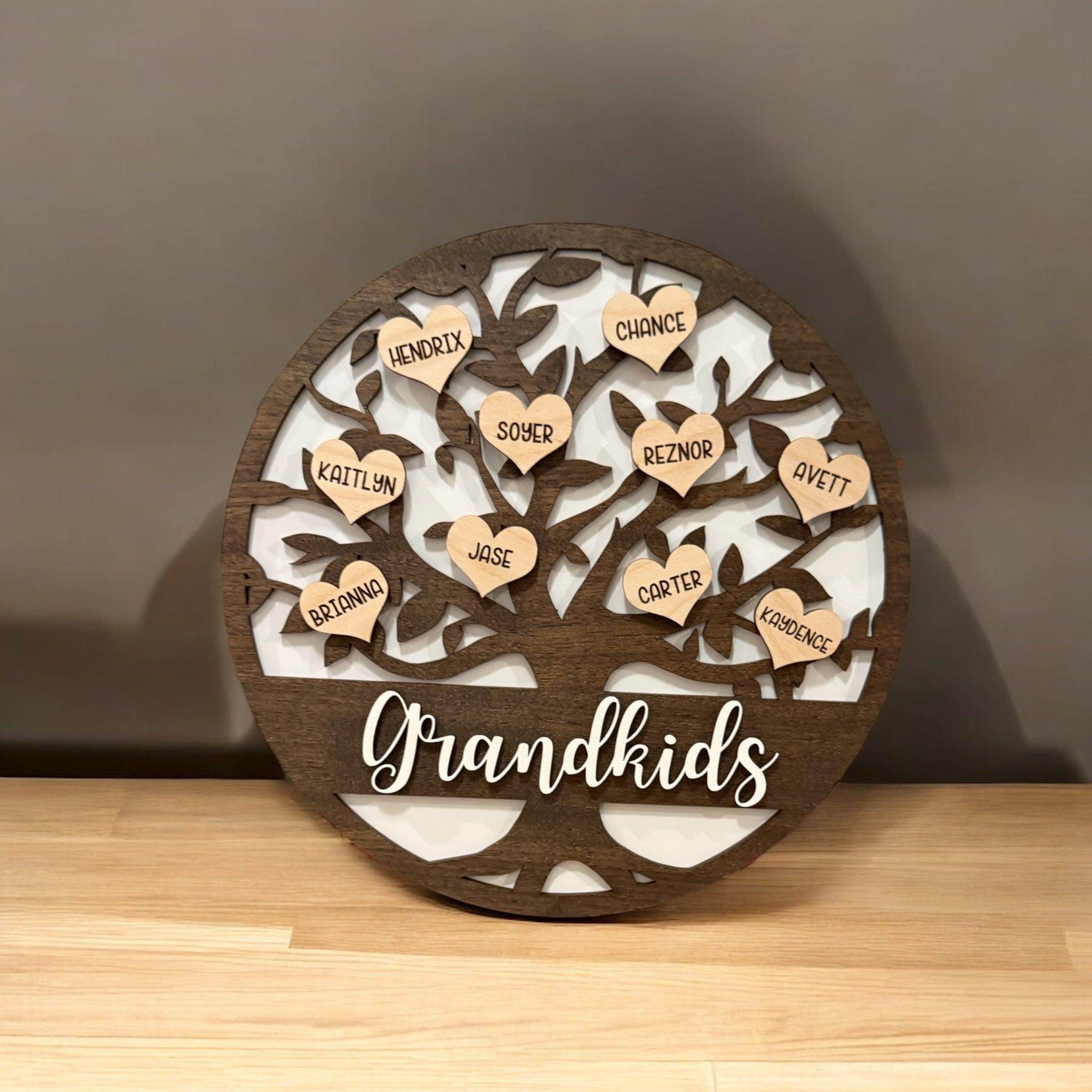 Grandkids family tree sign, custom wooden sign for grandparents and family, personalized wooden sign - Coastal Chaos LLC
