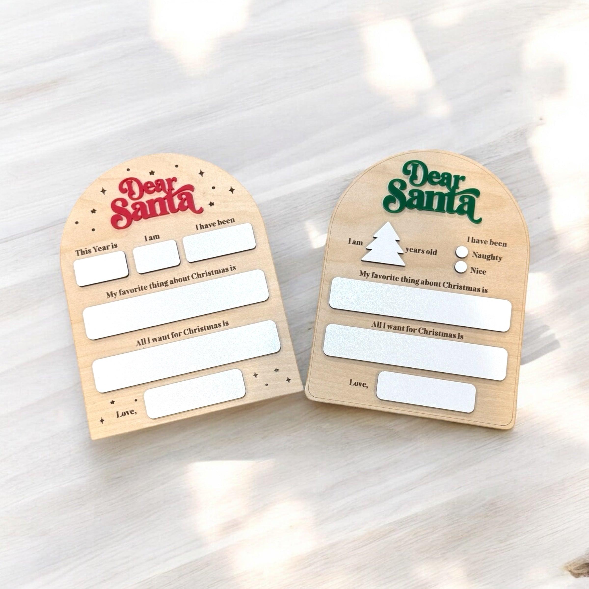 Personalized “Dear Santa” Christmas Wish Plaque for Kids - Wooden Fill-in-the-Blank Letter to Santa Ornament - Coastal Chaos LLC