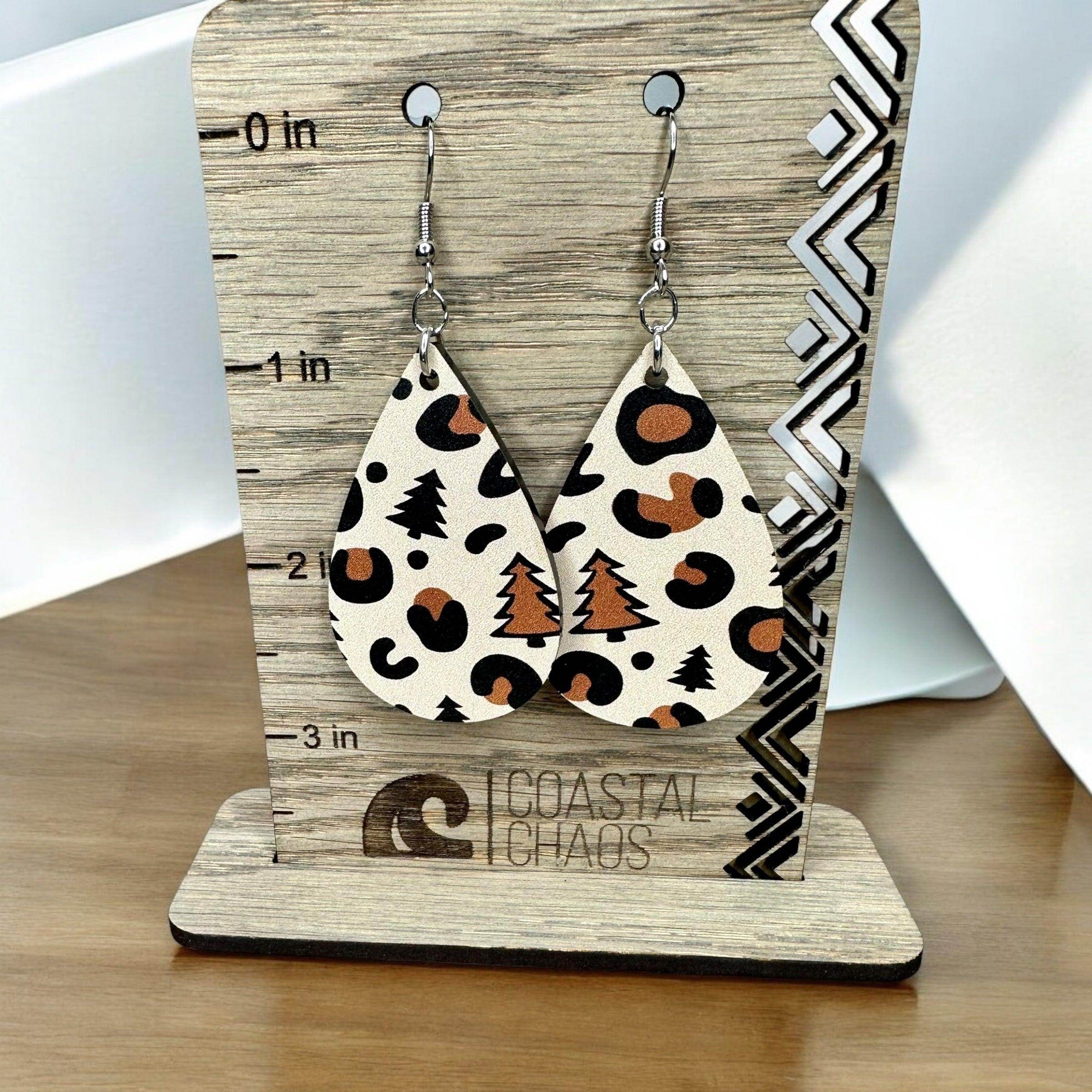 Christmas and leopard print acrylic dangle & stud Earrings, Christmas present, sexy, earrings, sassy, fun, womens gift - Coastal Chaos LLC