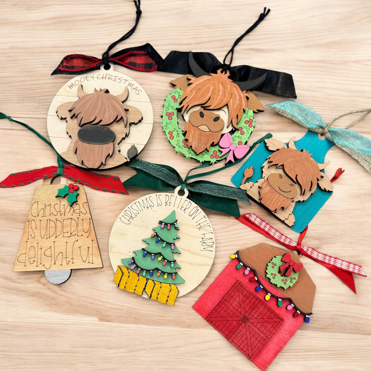 Farm-themed Christmas ornaments