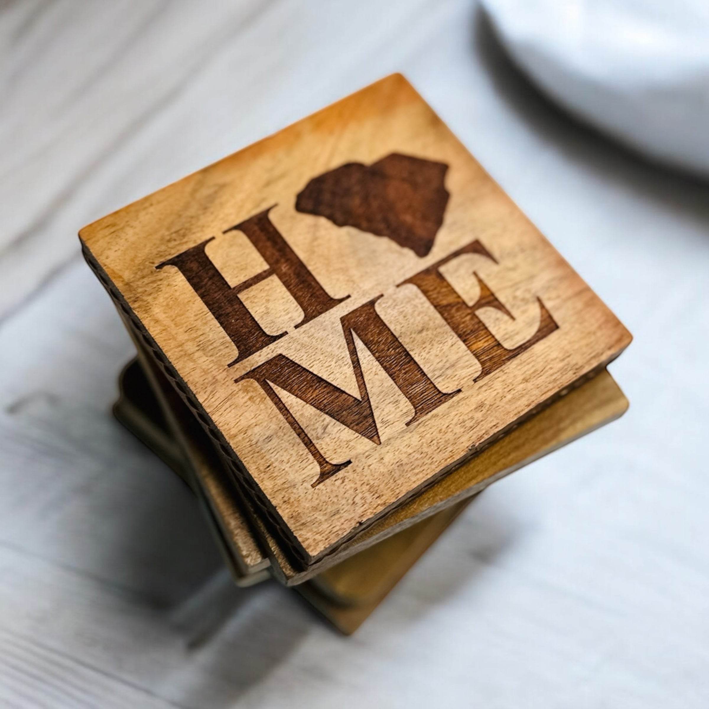 Custom State "HOME" Wooden Coasters – Personalized with Any U.S. State - Coastal Chaos LLC