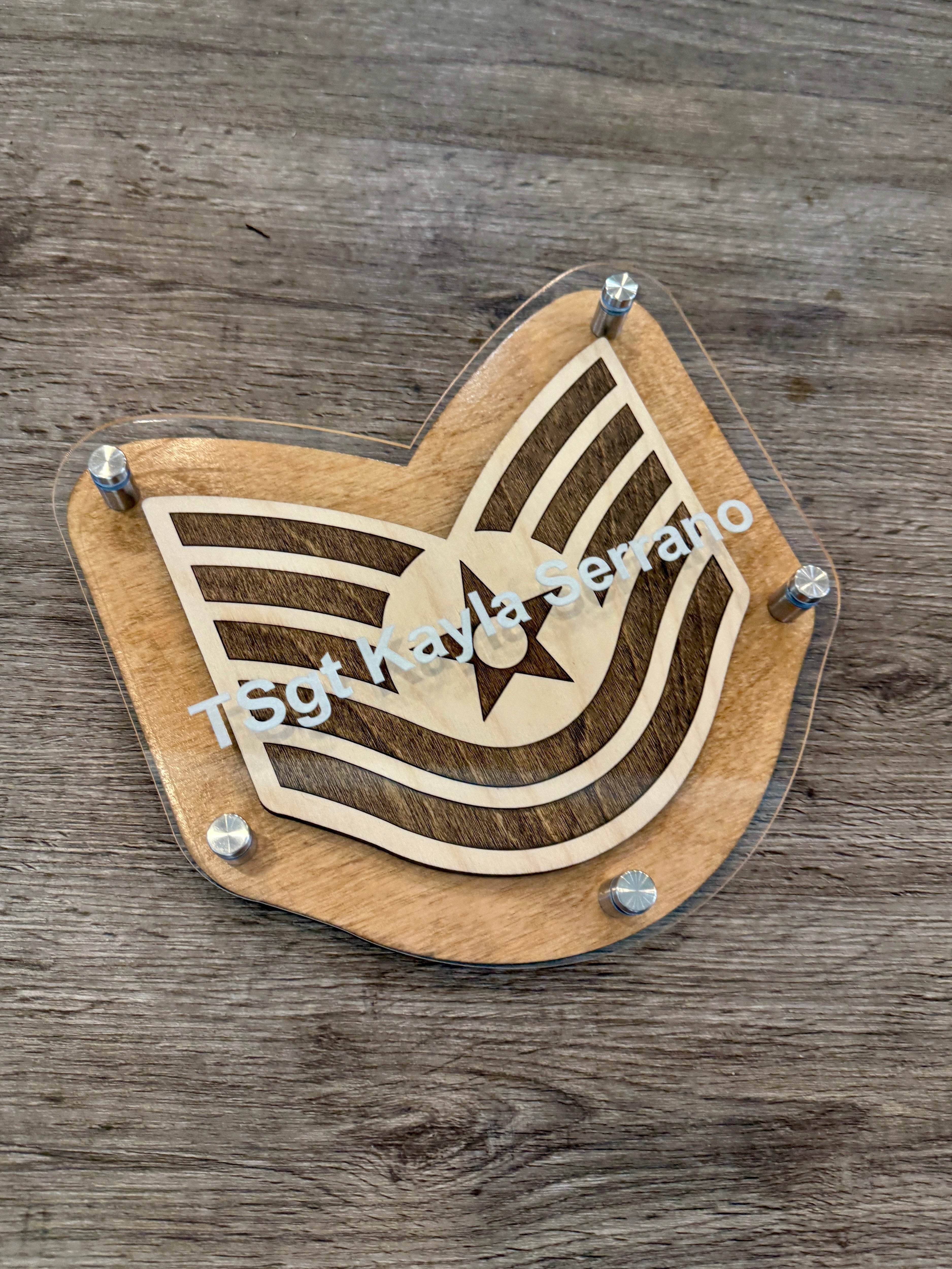 Custom Military Rank Stripes Plaque – Personalized Acrylic & Wood Display | All Ranks Available - Coastal Chaos LLC