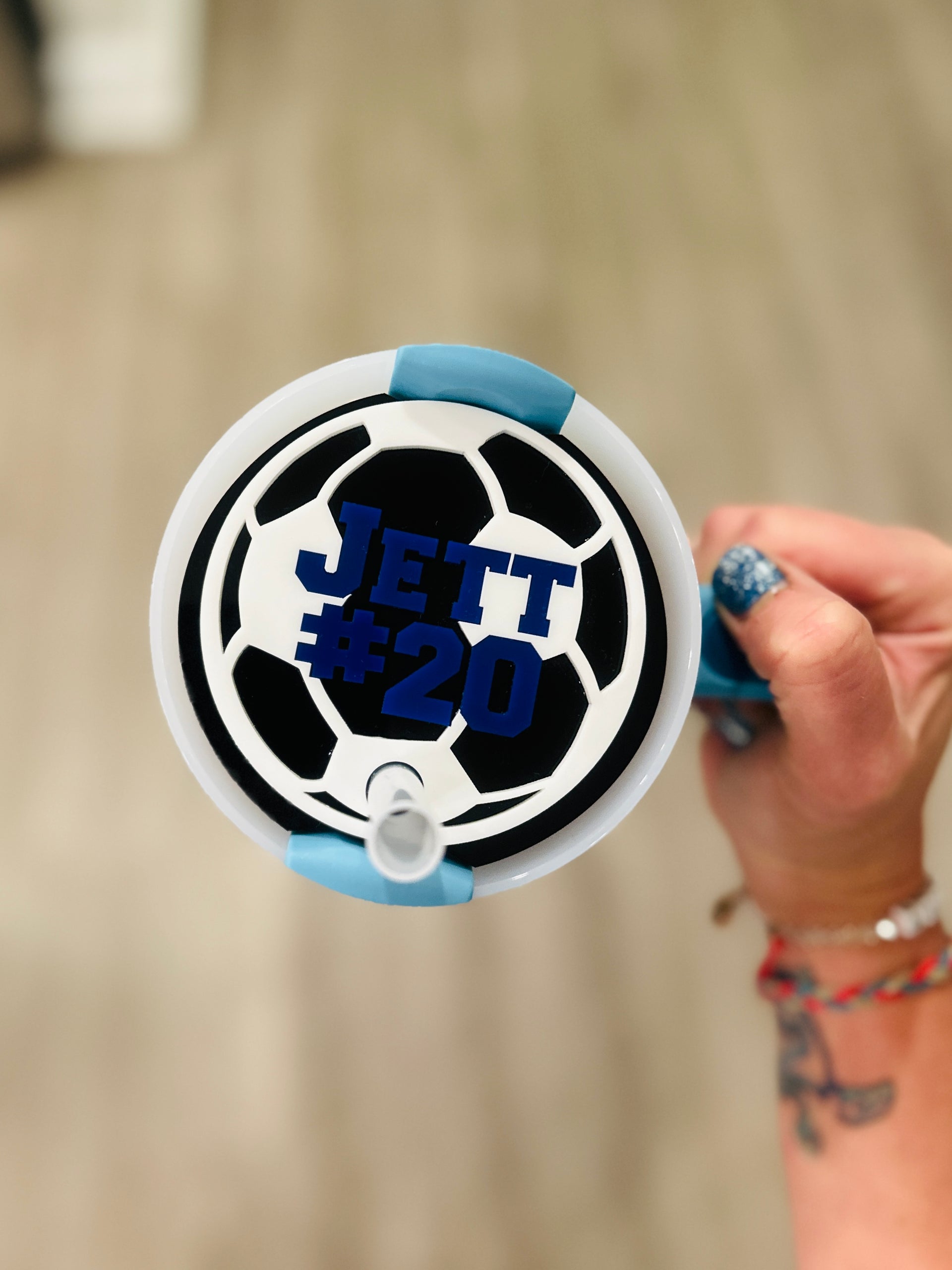 Soccer ball H2.0 version topper, acrylic name plate 30 or 40 oz - Coastal Chaos LLC