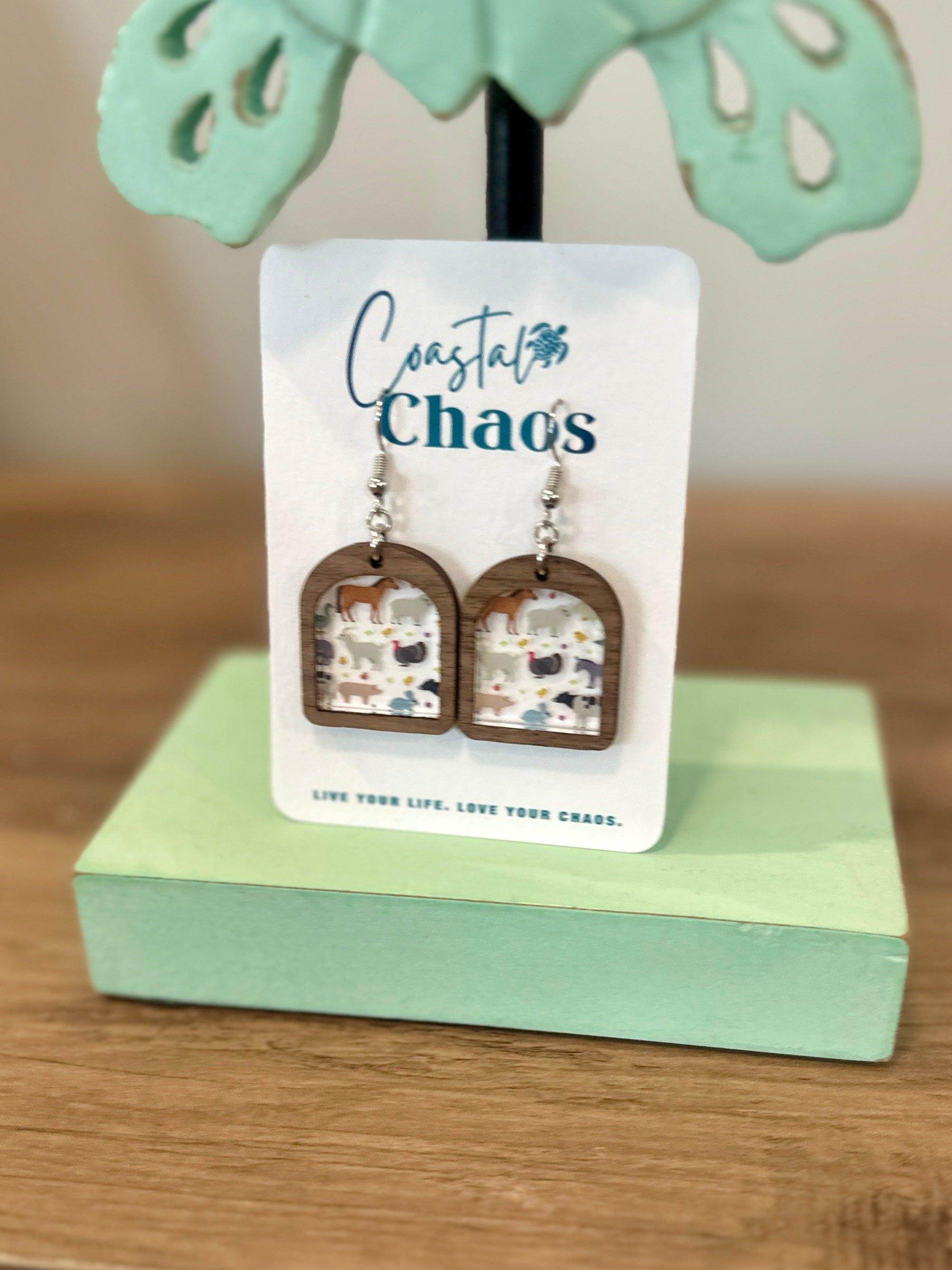 Farm animal earrings, acrylic earrings, farm animal lover earrings - Coastal Chaos LLC