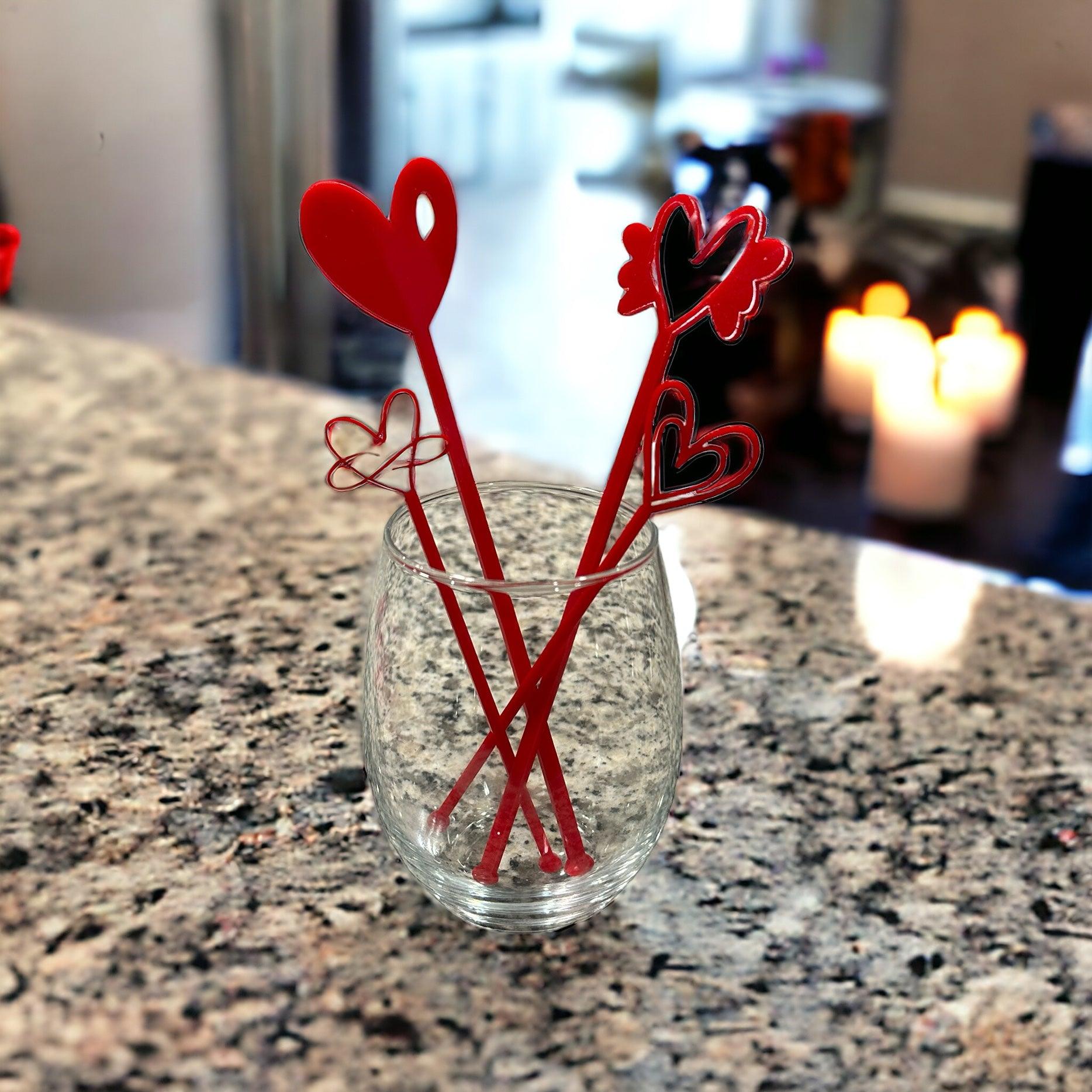 Valentines drink stirrers, heart drink stirrers, valentines gift, wedding gift, fun present for wife, gift for her, galentines gift, drinks - Coastal Chaos LLC
