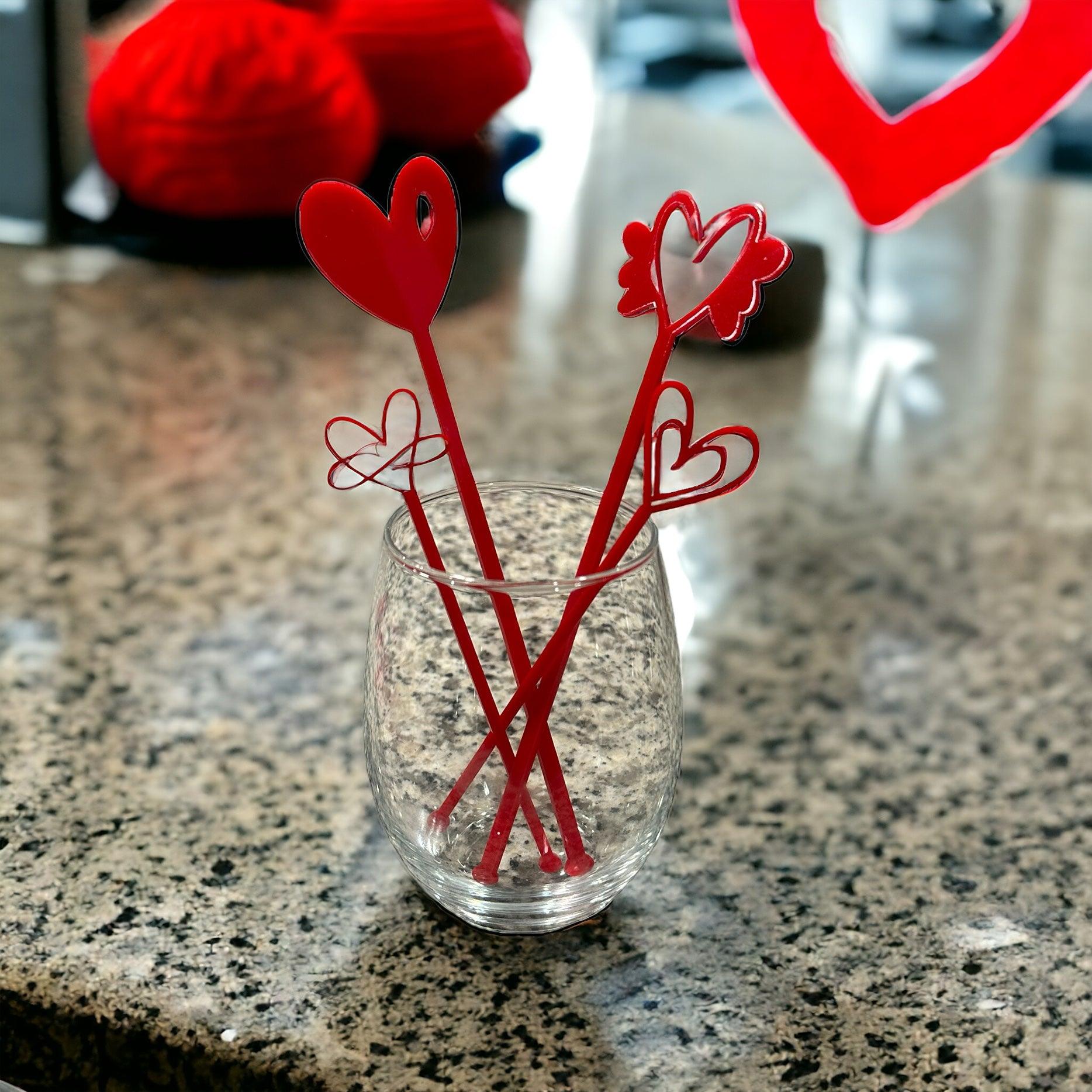 Valentines drink stirrers, heart drink stirrers, valentines gift, wedding gift, fun present for wife, gift for her, galentines gift, drinks - Coastal Chaos LLC