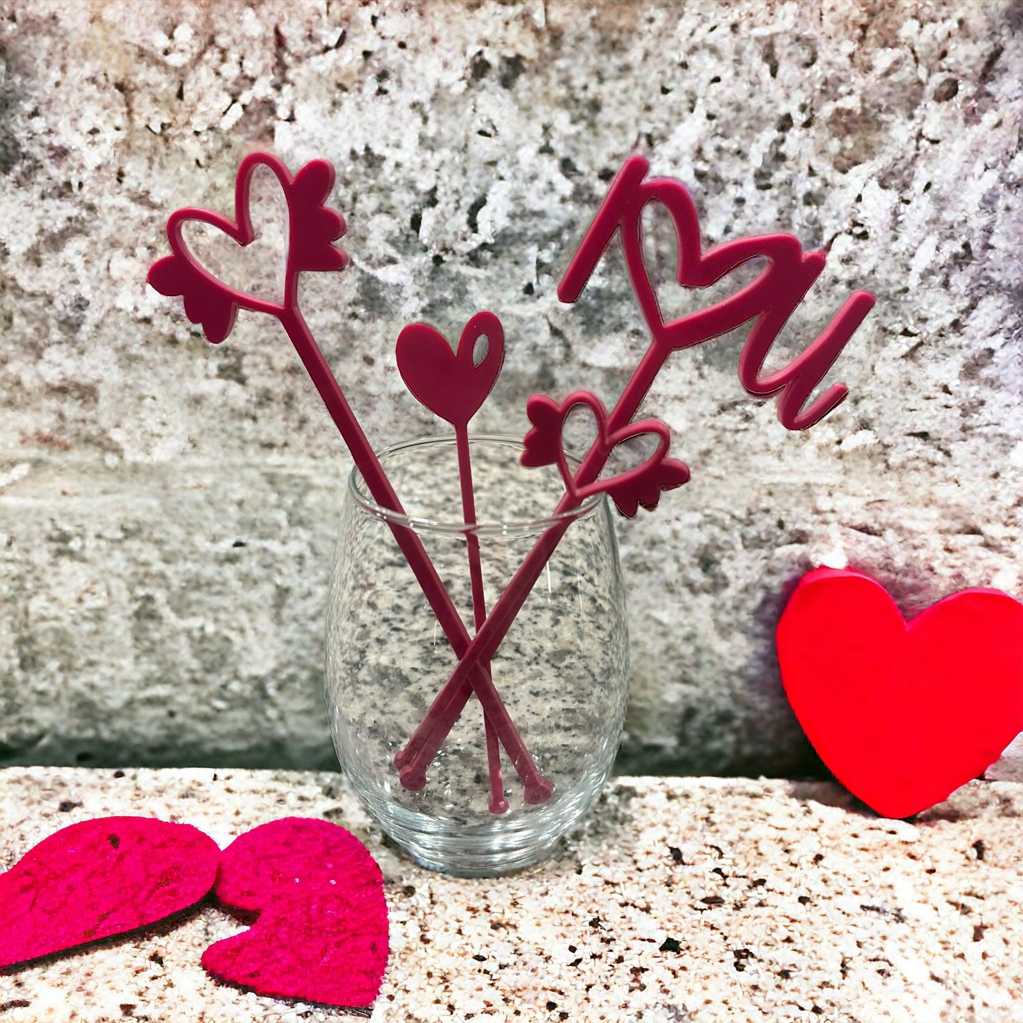 Valentines drink stirrers, heart drink stirrers, valentines gift, wedding gift, fun present for wife, gift for her, galentines gift, drinks - Coastal Chaos LLC