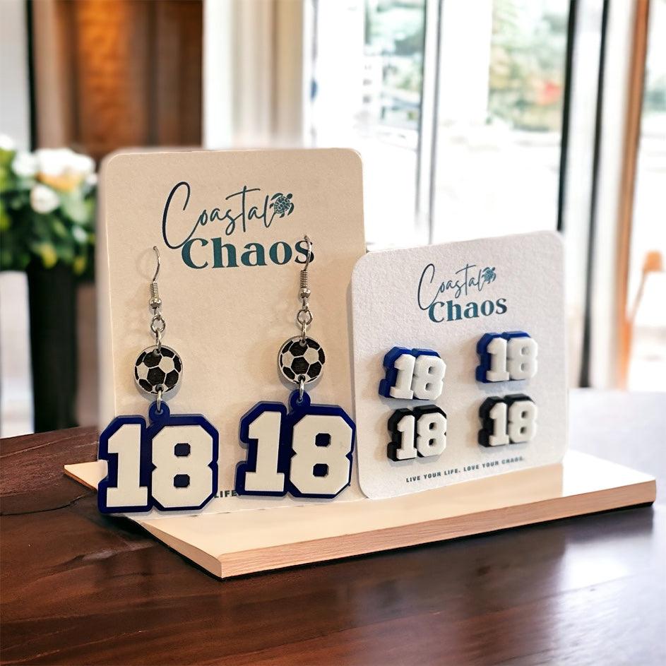 Sports number earrings, school spirit, college team earrings, sports earrings - Coastal Chaos LLC