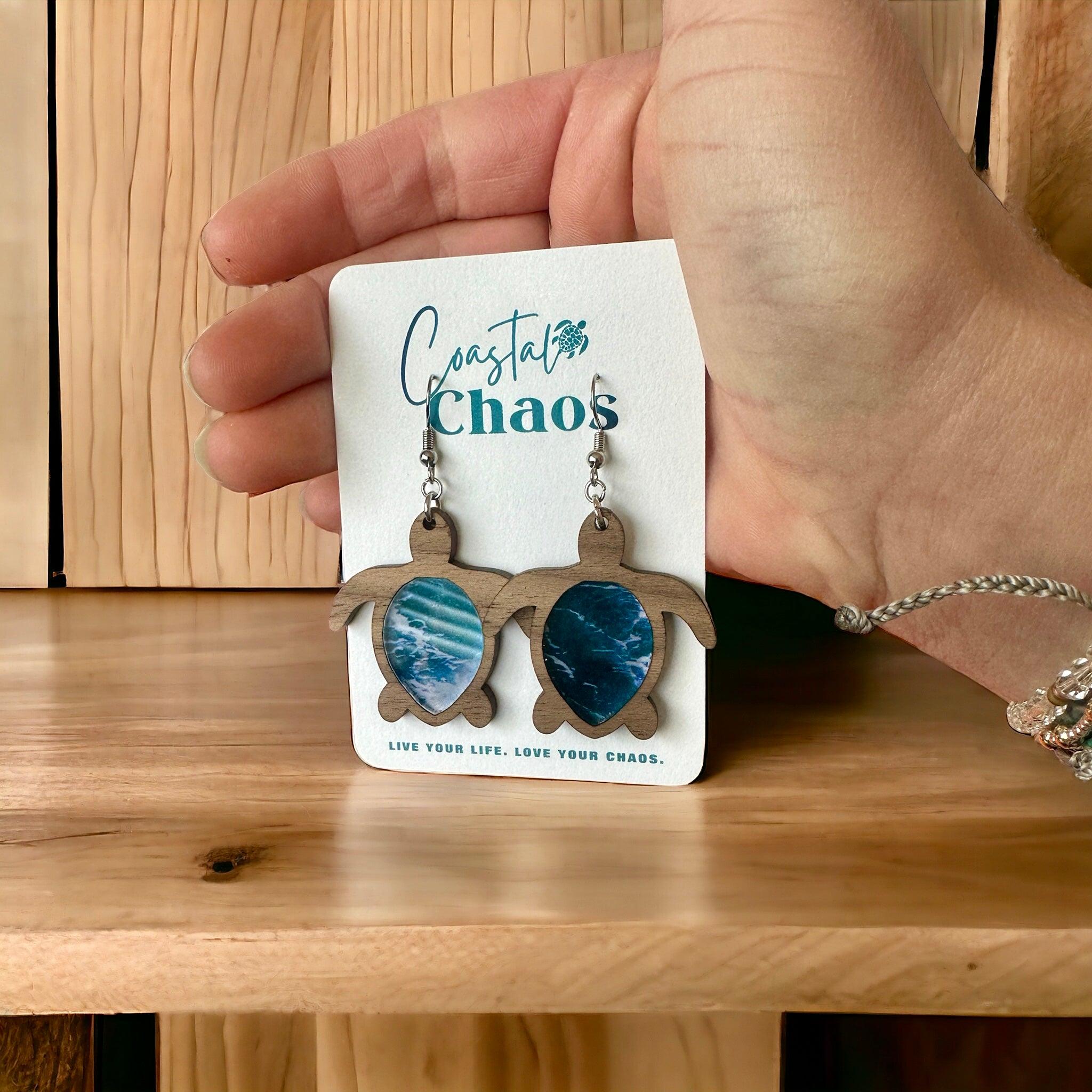 Sea turtle earrings, walnut wood custom earrings - Coastal Chaos LLC