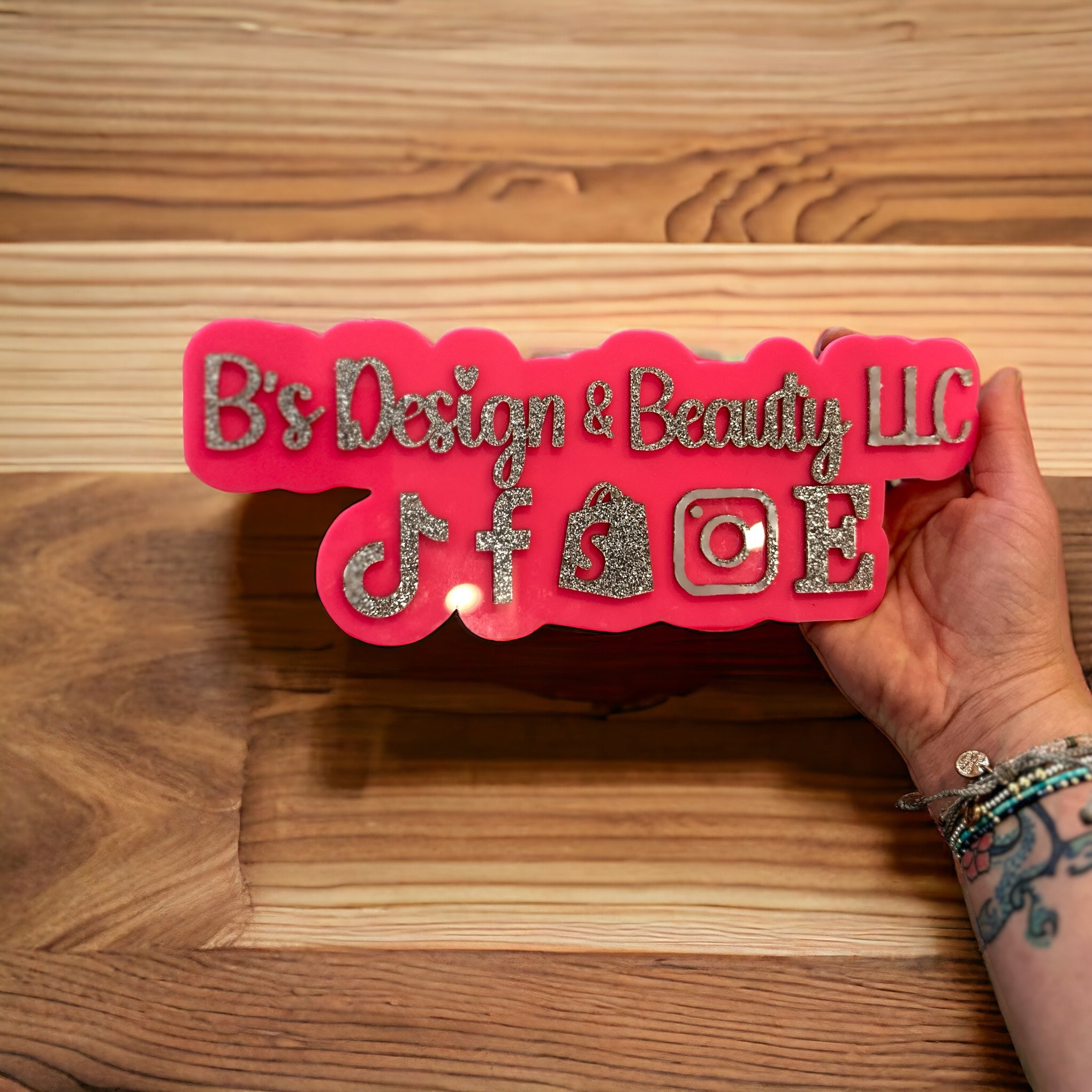 Custom Acrylic Social Media Sign |  Business Branding Watermark Sign