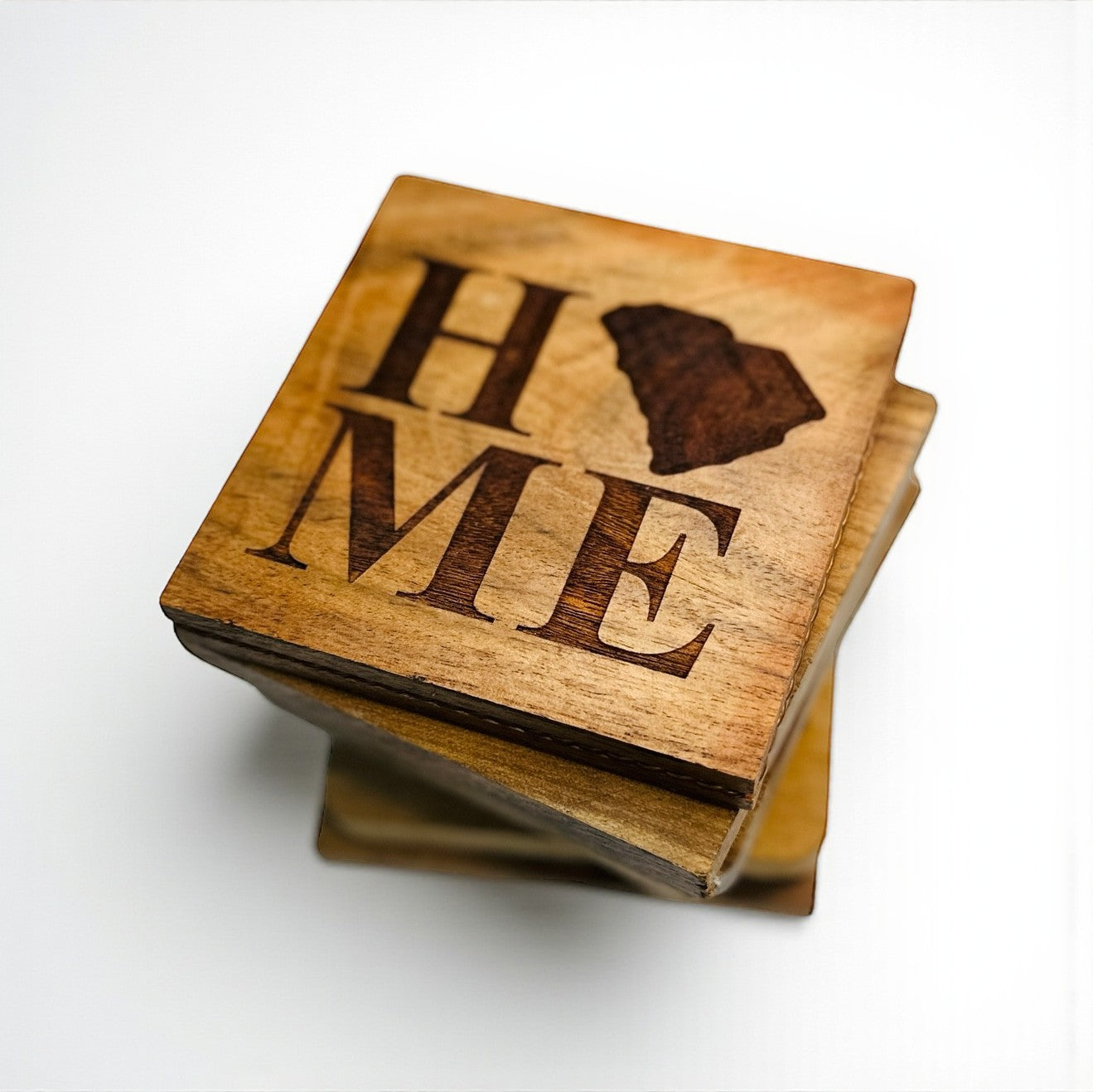 Personalized Wooden Coasters | Custom State Coasters with Laser Engraved HOME Design
