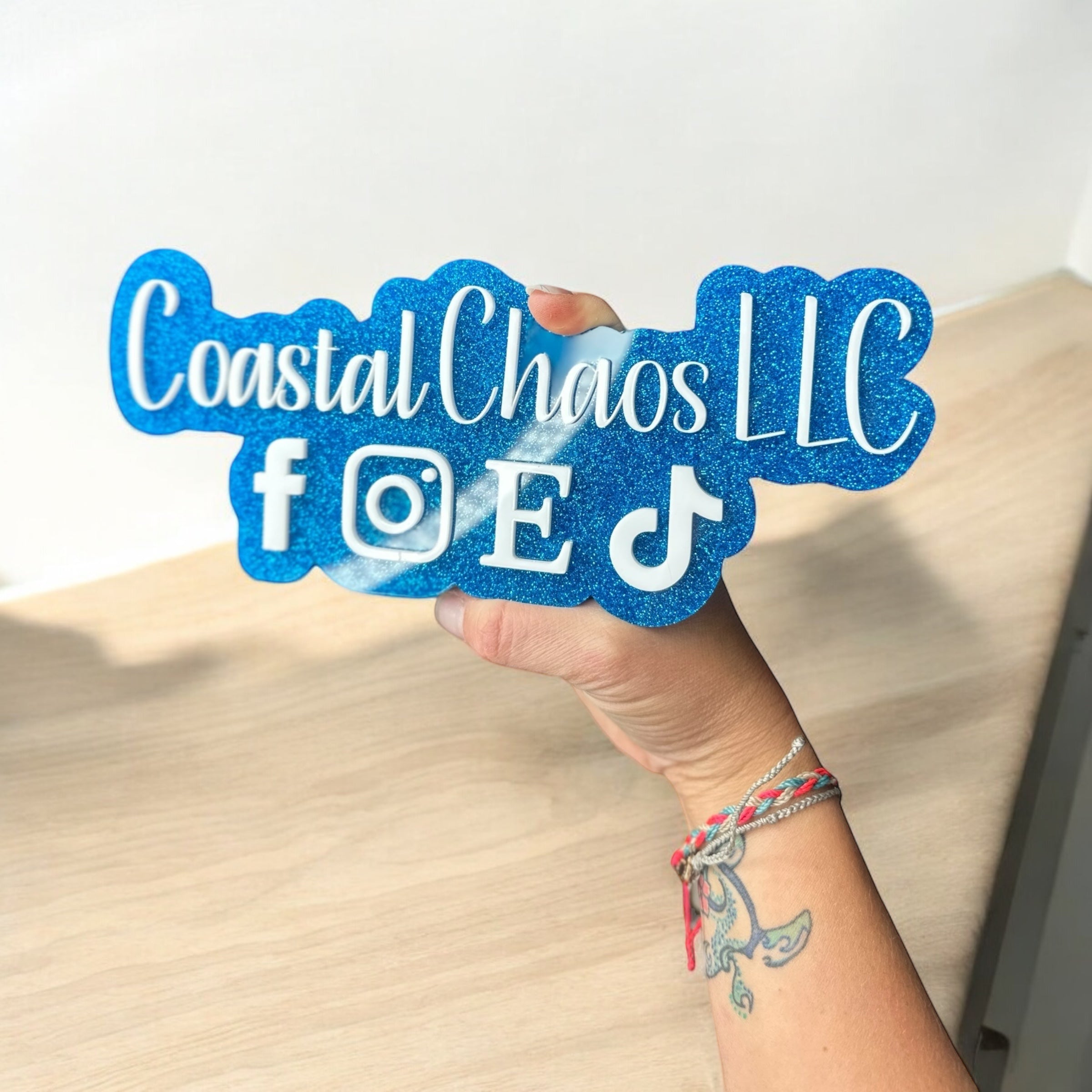 Custom Acrylic Social Media Sign |  Business Branding Watermark Sign