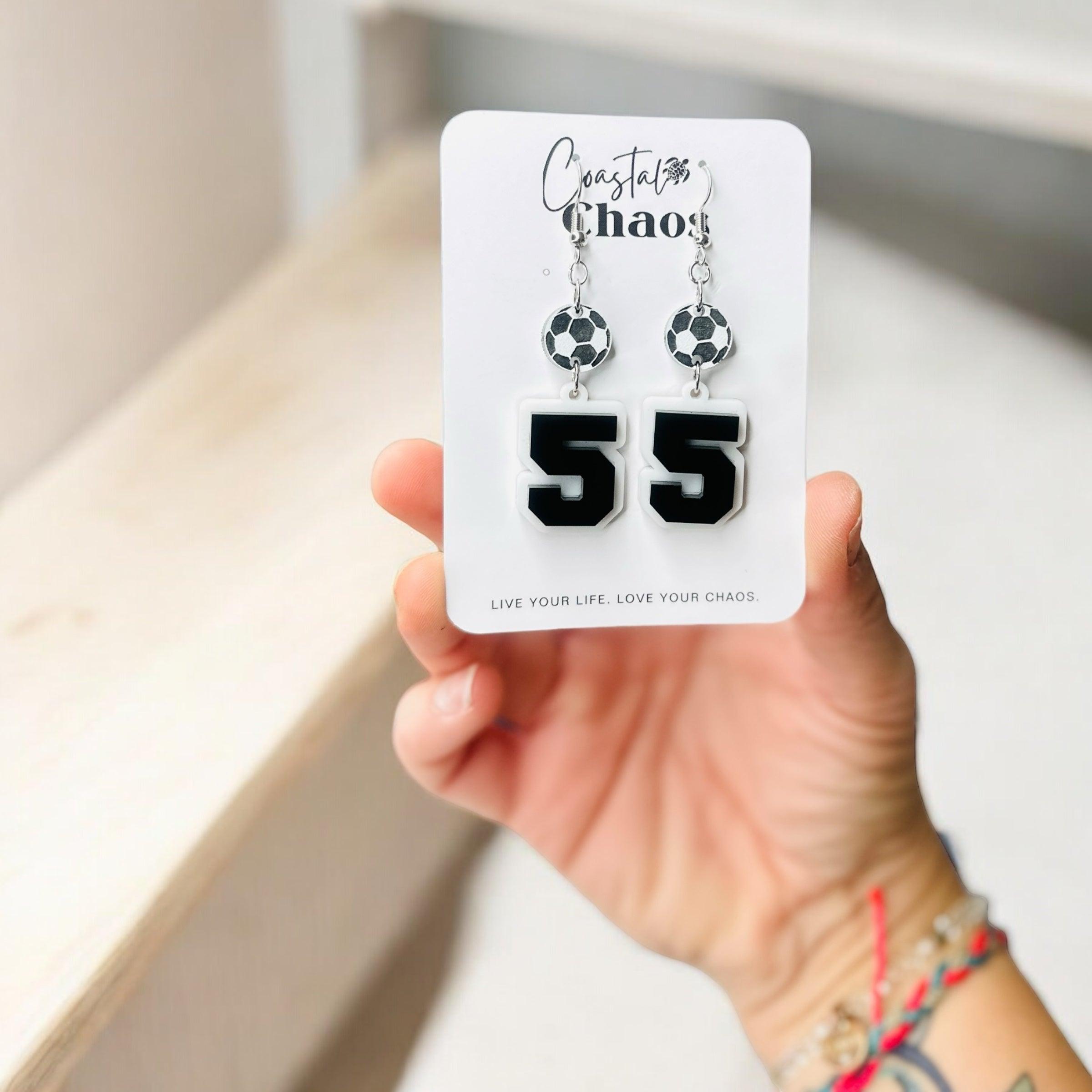 Sports number earrings, school spirit, college team earrings, sports earrings - Coastal Chaos LLC
