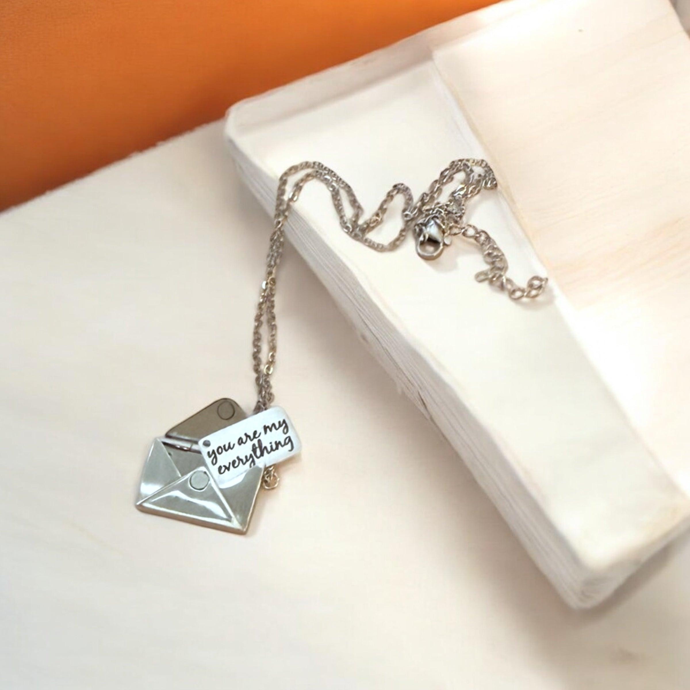 You Are My Everything Envelope Pendant Necklace - Sentimental Jewelry Gift for Her, Personalize with a custom message - Coastal Chaos LLC