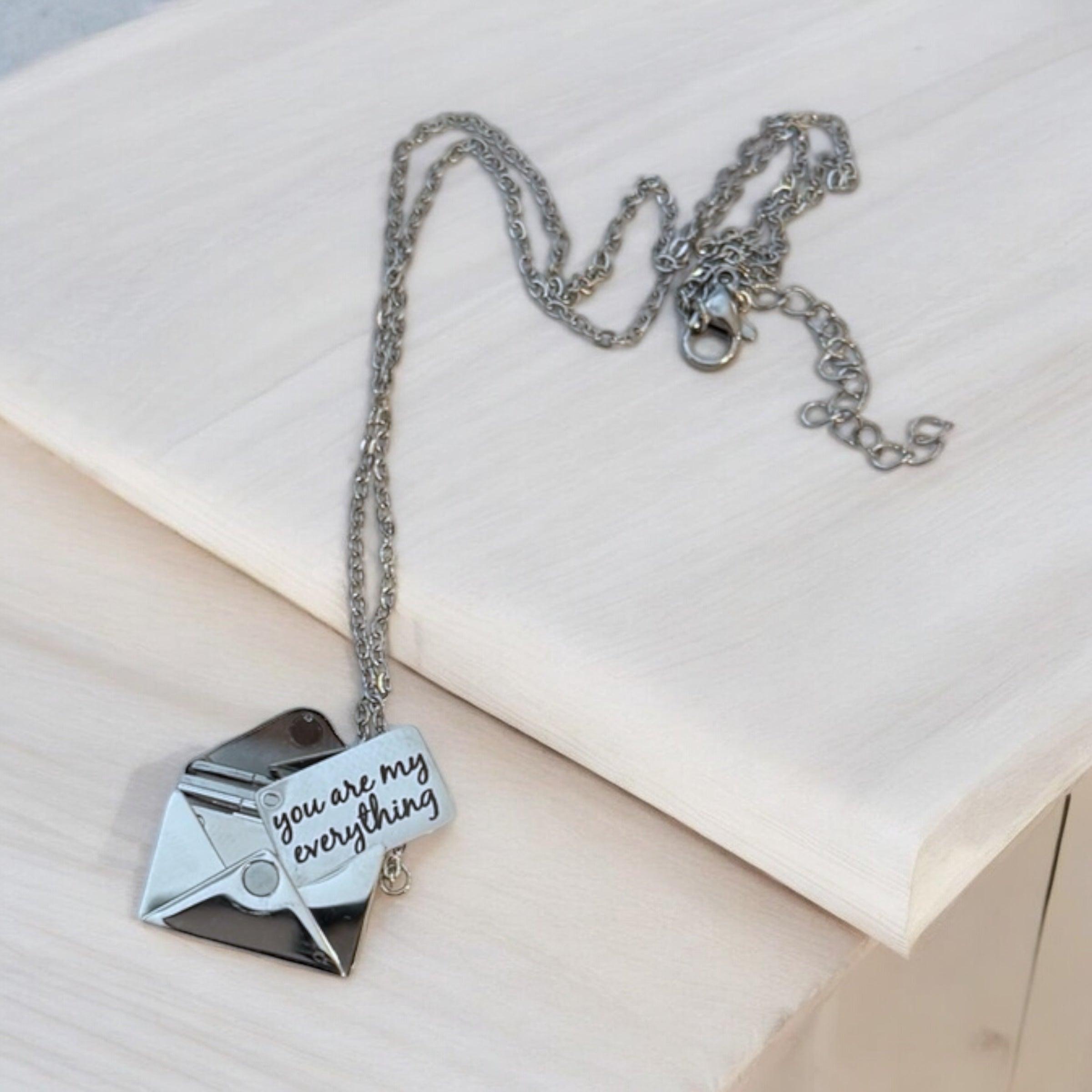You Are My Everything Envelope Pendant Necklace - Sentimental Jewelry Gift for Her, Personalize with a custom message - Coastal Chaos LLC