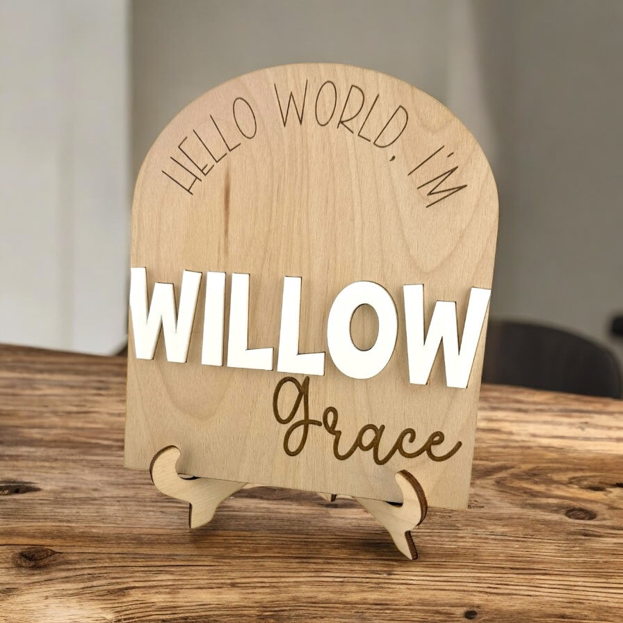 Custom Wood Baby Announcement Sign | Layered Acrylic Name