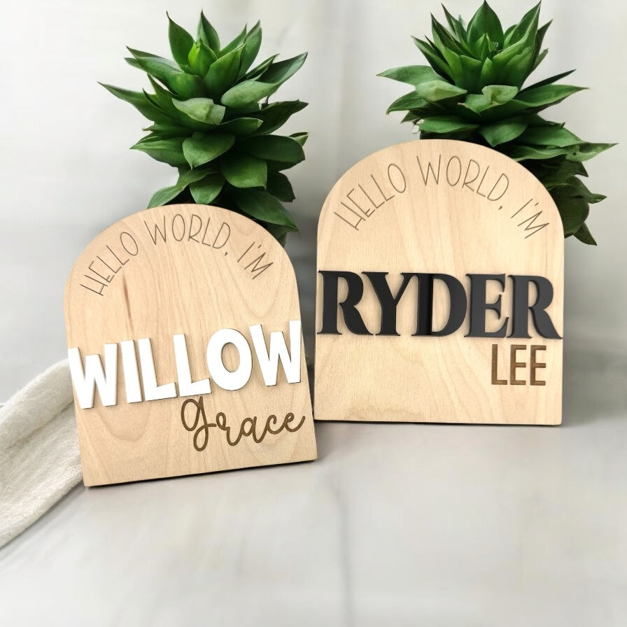 Custom Wood Baby Announcement Sign | Layered Acrylic Name