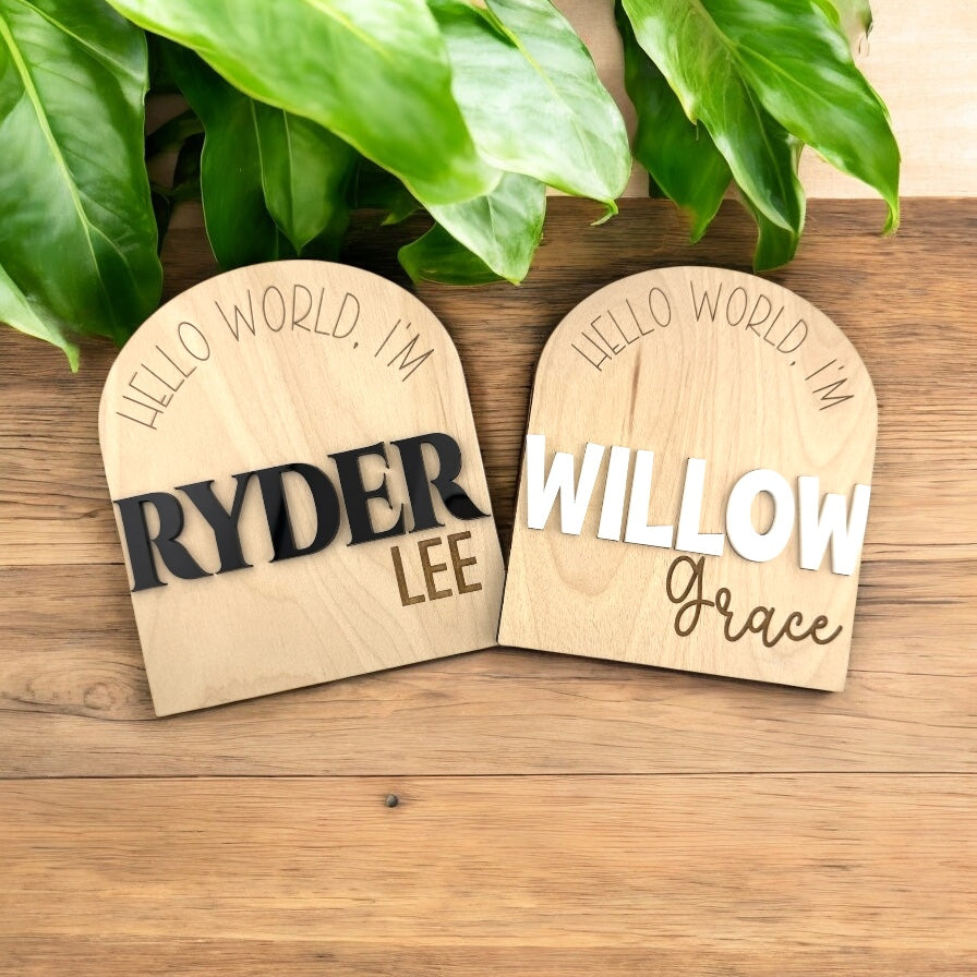 Custom Wood Baby Announcement Sign | Layered Acrylic Name