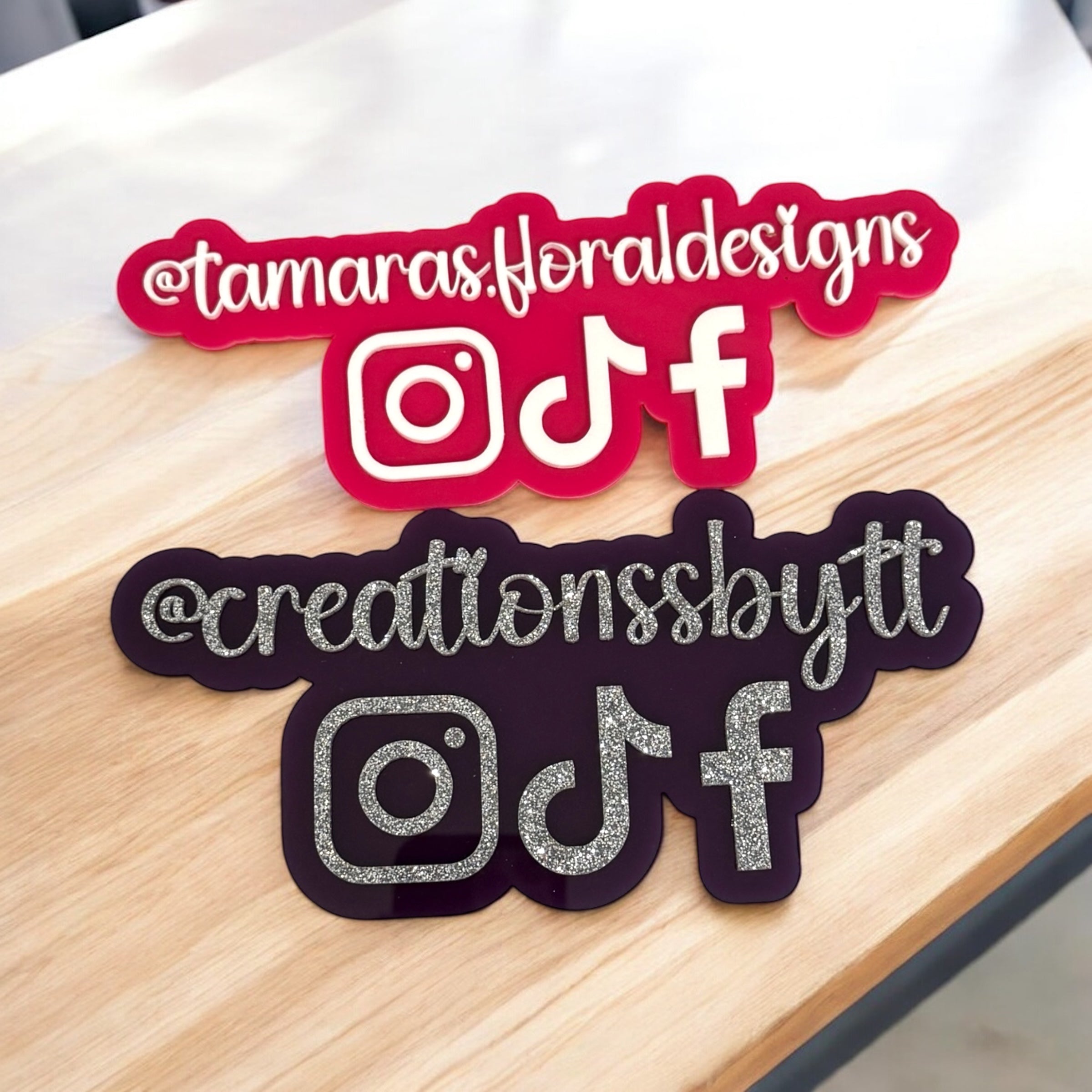 Custom Acrylic Social Media Sign |  Business Branding Watermark Sign