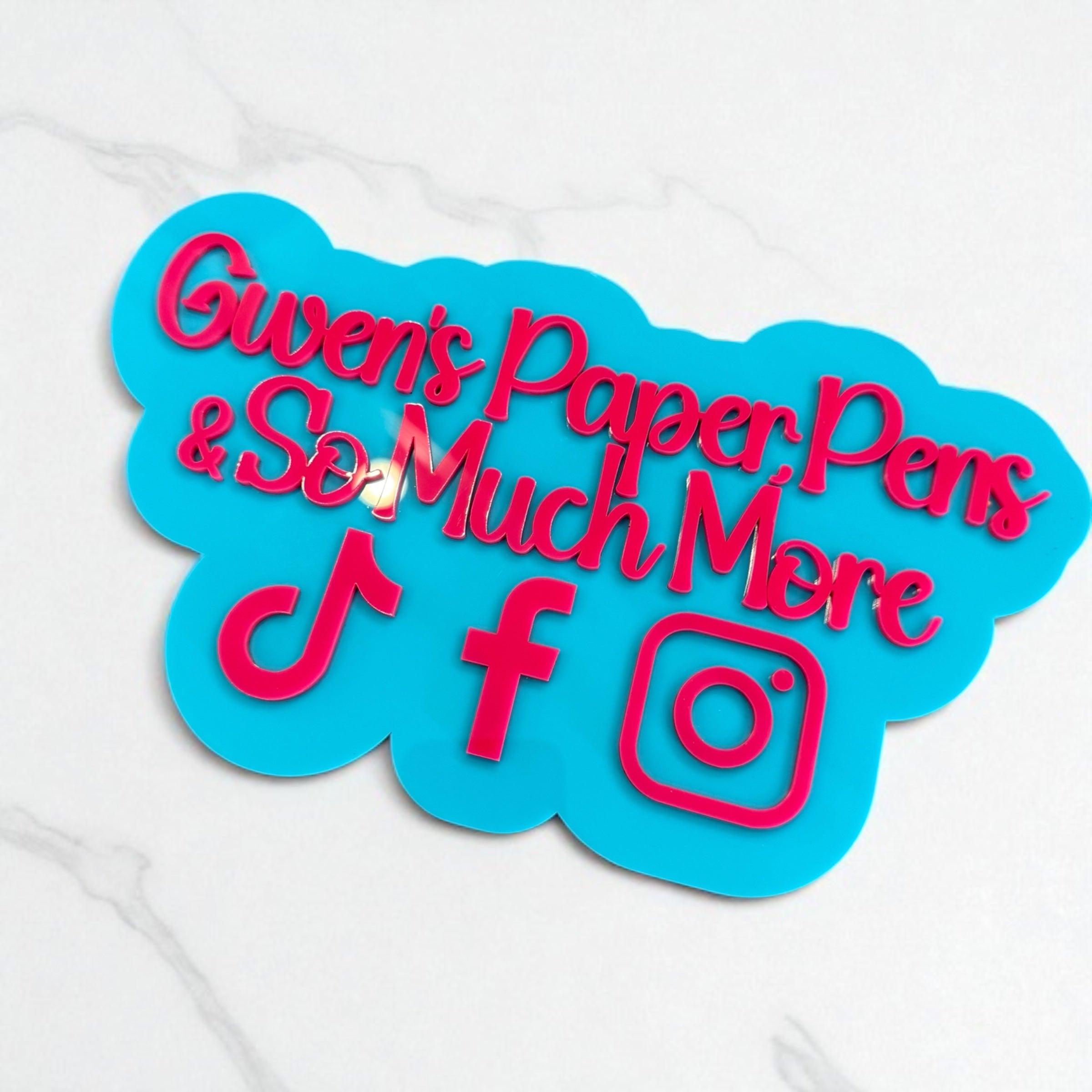 Custom Acrylic Social Media Sign |  Business Branding Watermark Sign
