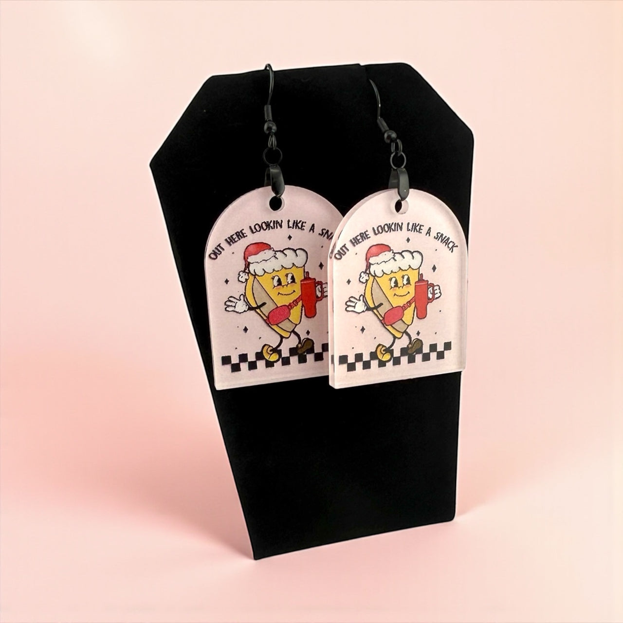 Out Here Lookin’ Like a Snack Earrings – Funny Christmas Earrings, Acrylic Dangle Earrings, Holiday Humor Jewelry