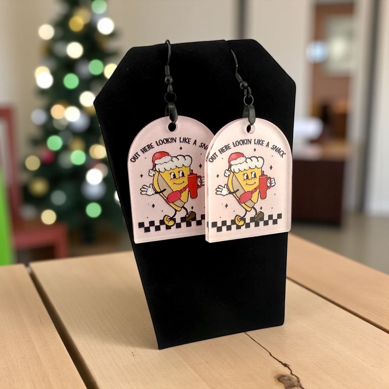 Out Here Lookin’ Like a Snack Earrings – Funny Christmas Earrings, Acrylic Dangle Earrings, Holiday Humor Jewelry