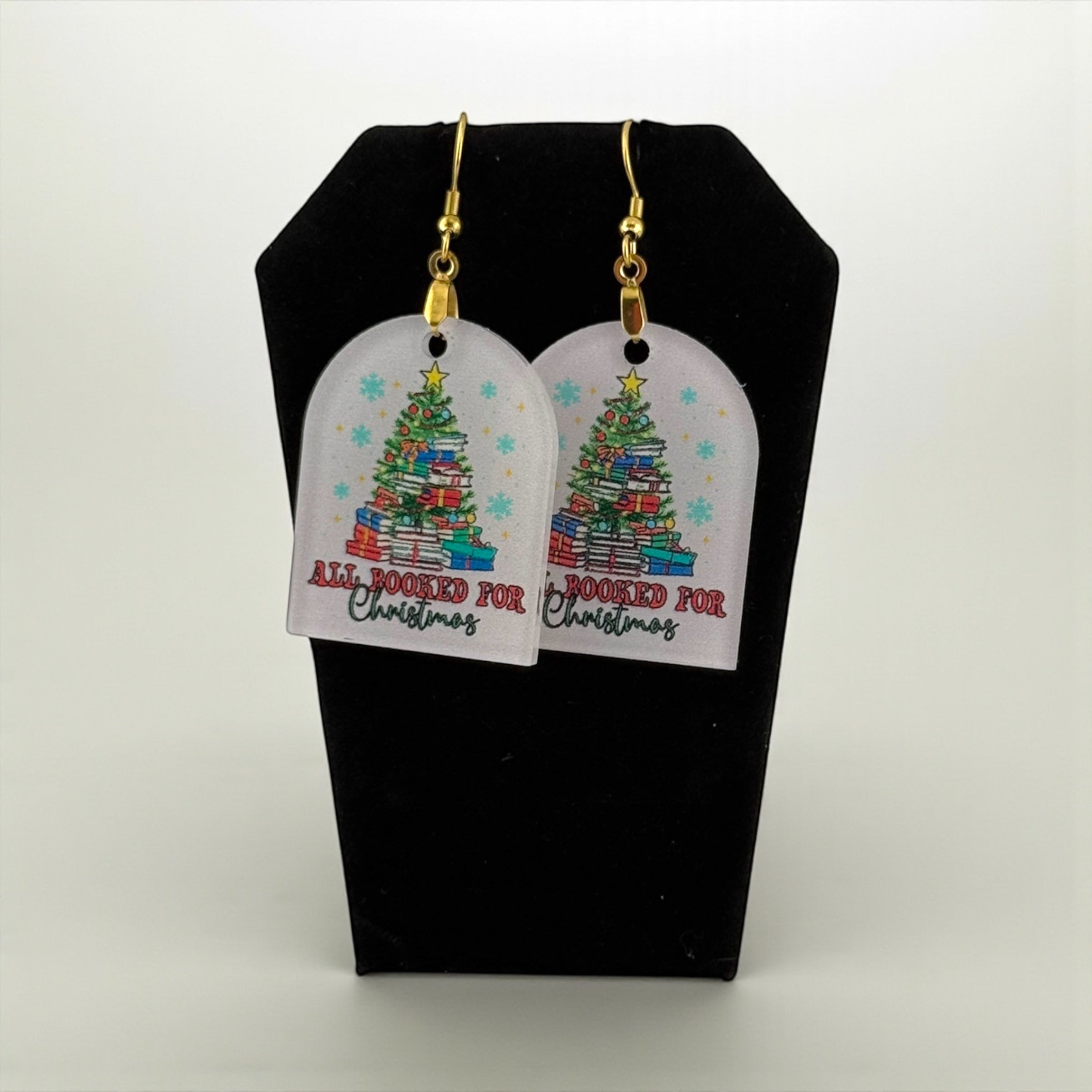 Book Lover Earrings – Handmade Christmas Jewelry | Festive Acrylic Drop Earrings