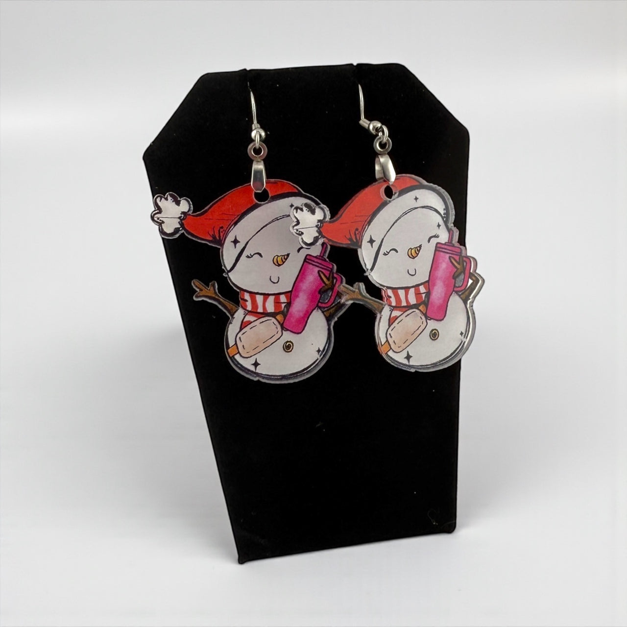 Funny Snowman Christmas Earrings – Wine Lover Holiday Earrings, Acrylic Dangle Earrings, Cute Winter Gift for Her