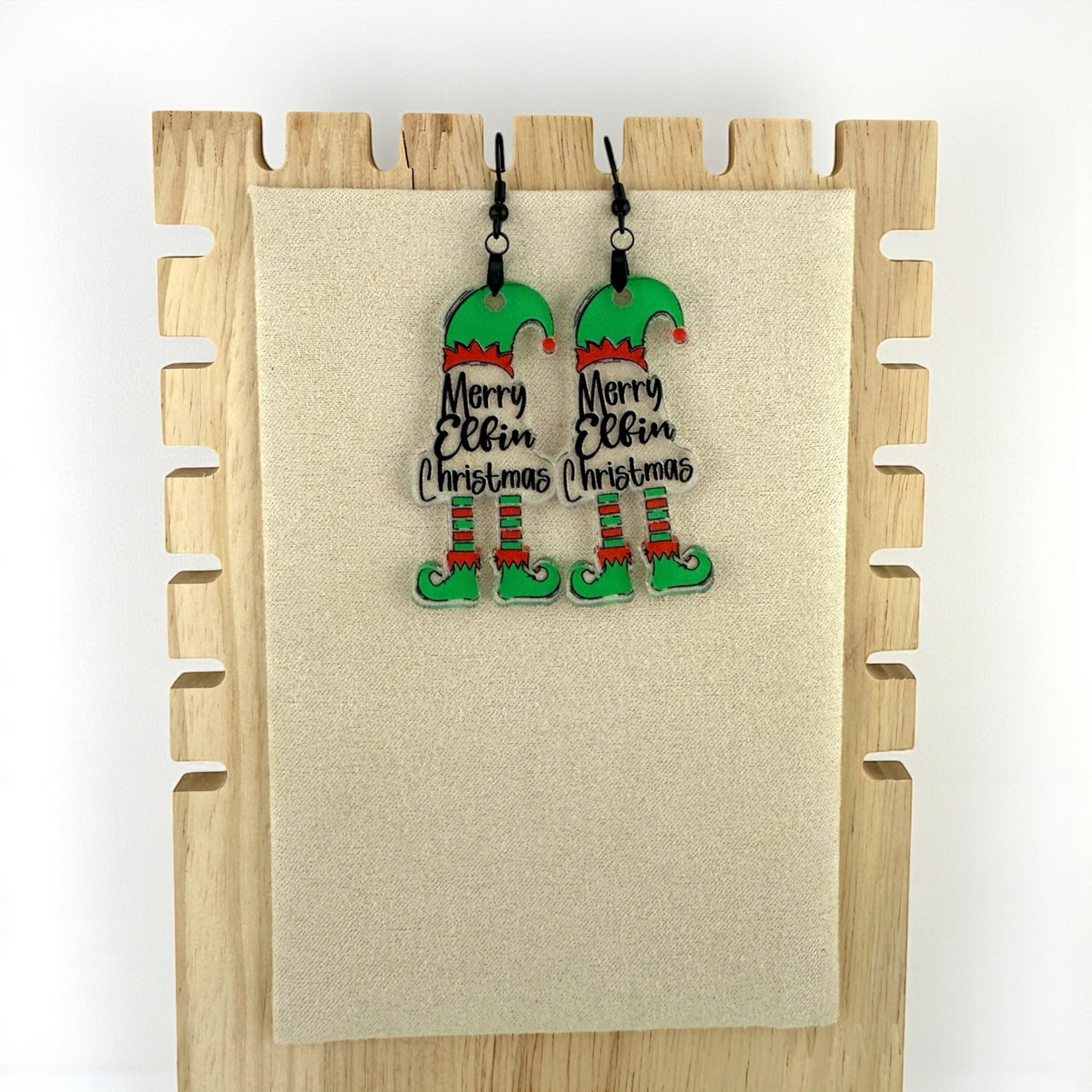 Merry Elfin Christmas Earrings – Funny Elf Holiday Earrings, Acrylic Christmas Jewelry, Stocking Stuffer