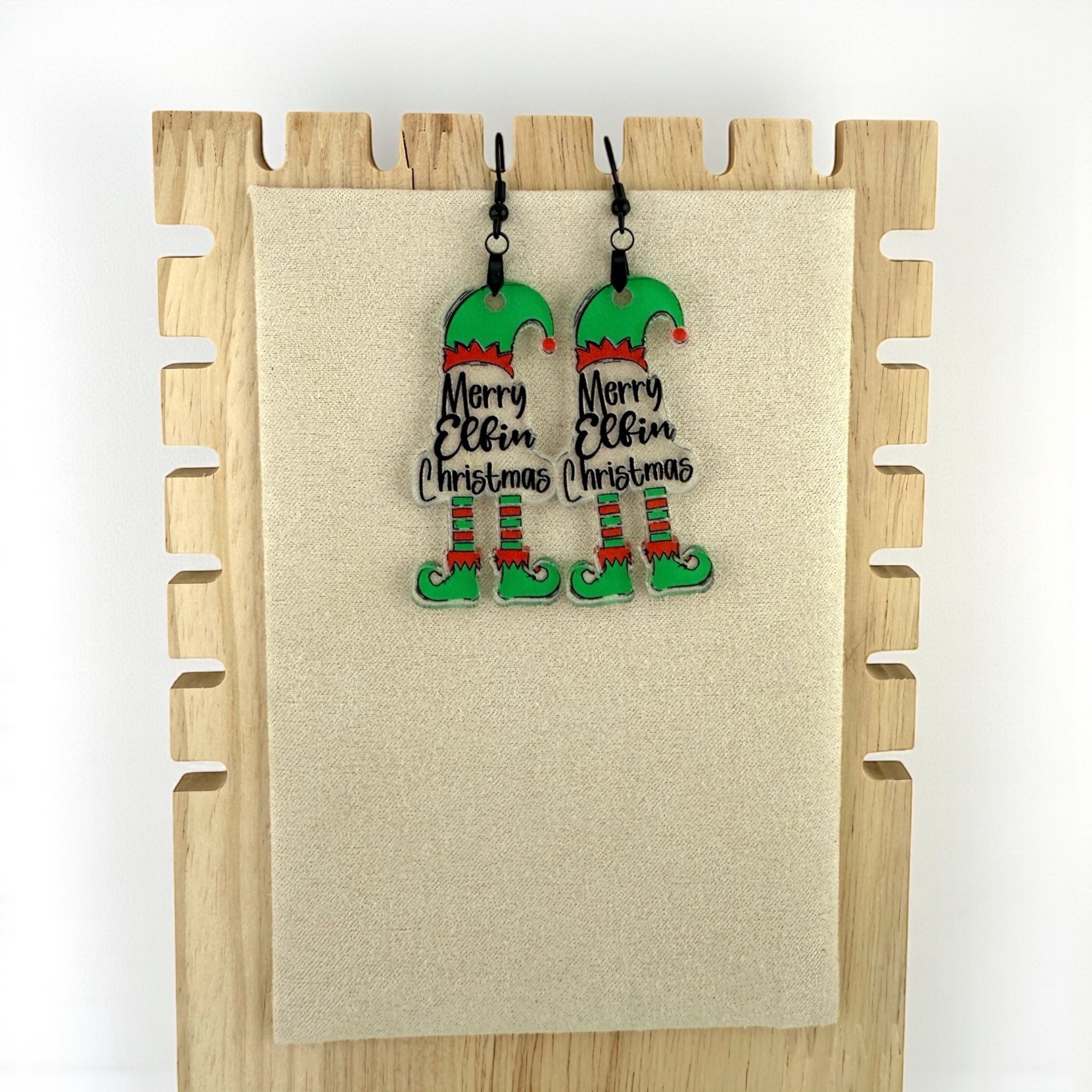 Merry Elfin Christmas Earrings – Funny Elf Acrylic Holiday Jewelry Gift