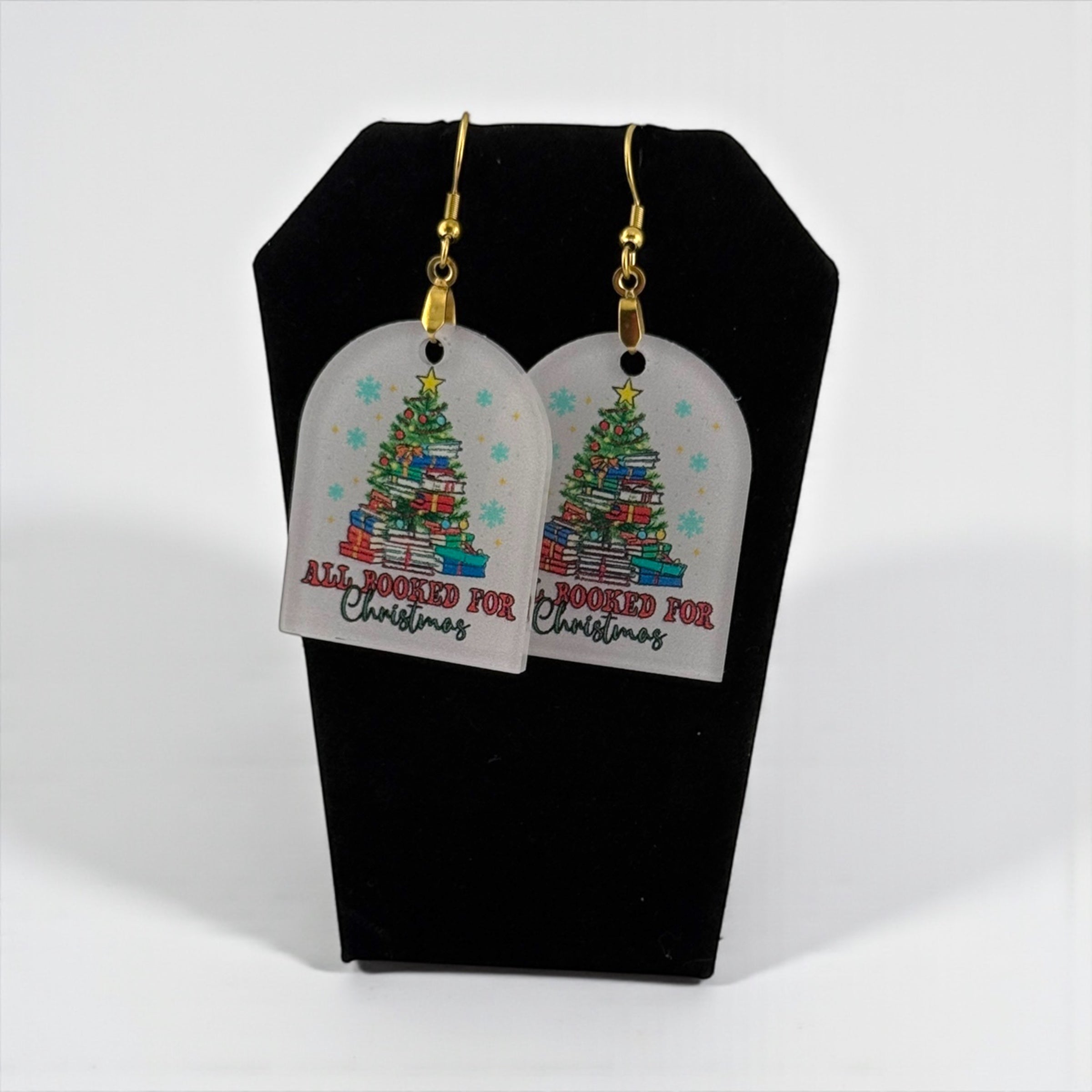 Book Lover Earrings – Handmade Christmas Jewelry | Festive Acrylic Drop Earrings