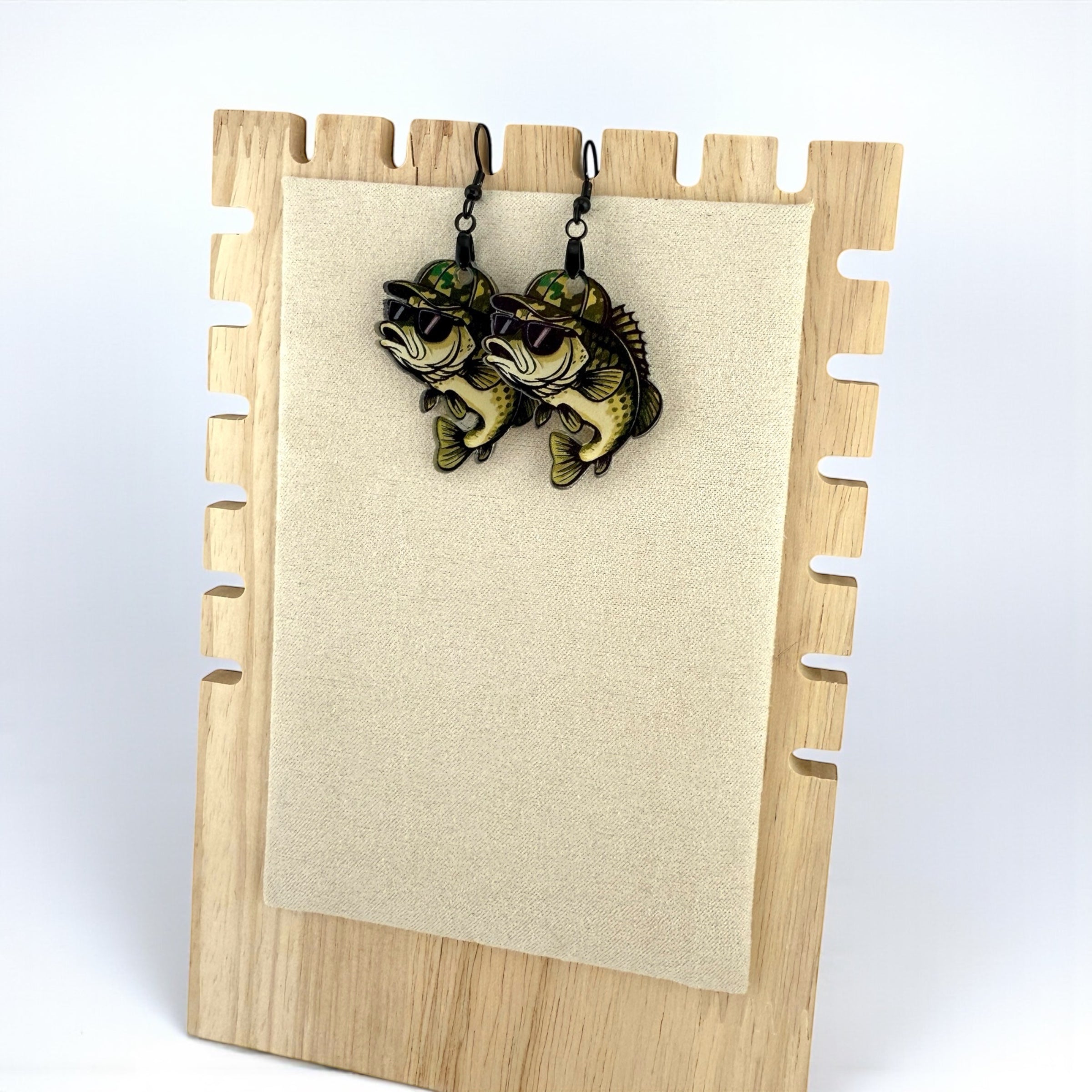 Fishing Earrings – Handmade Bass Camo Fish Acrylic Dangle Earrings for Women