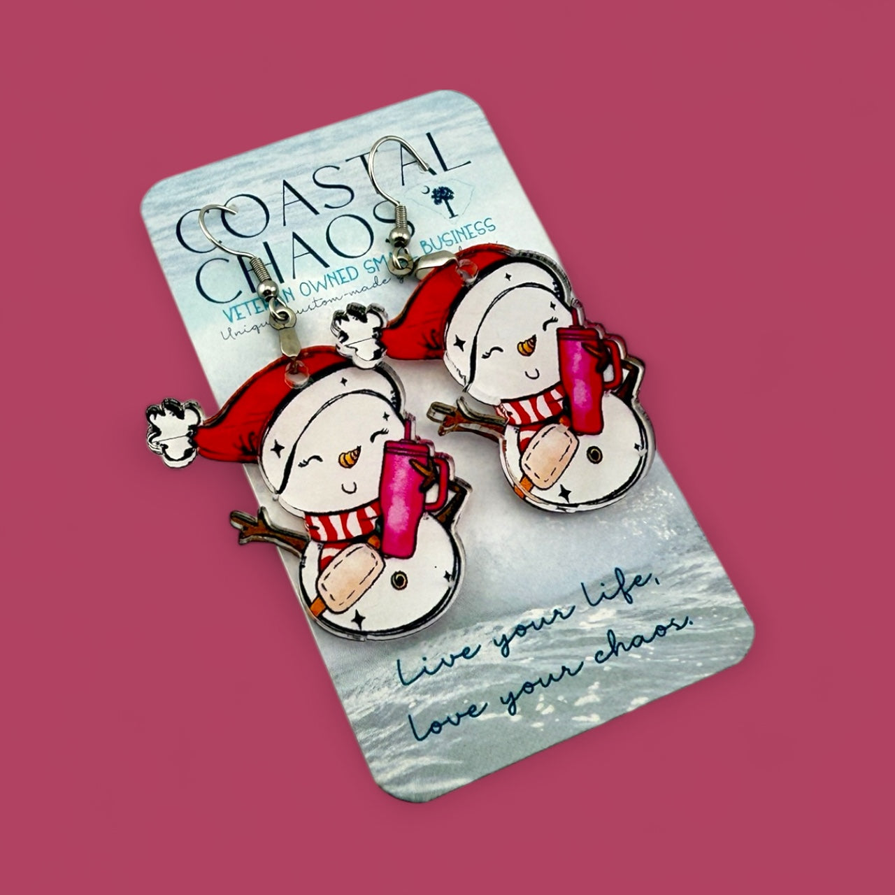 Funny Snowman Earrings – Acrylic Holiday Dangle Earrings | Wine Lover Gift