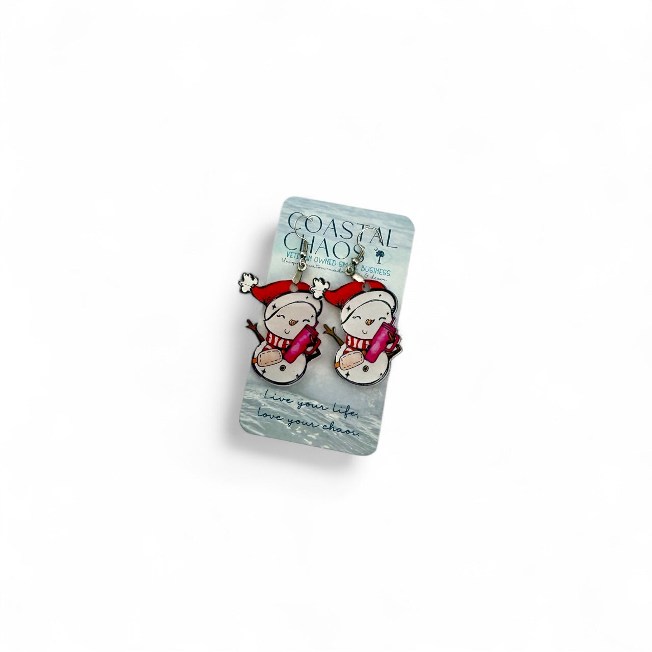 Funny Snowman Earrings – Acrylic Holiday Dangle Earrings | Wine Lover Gift