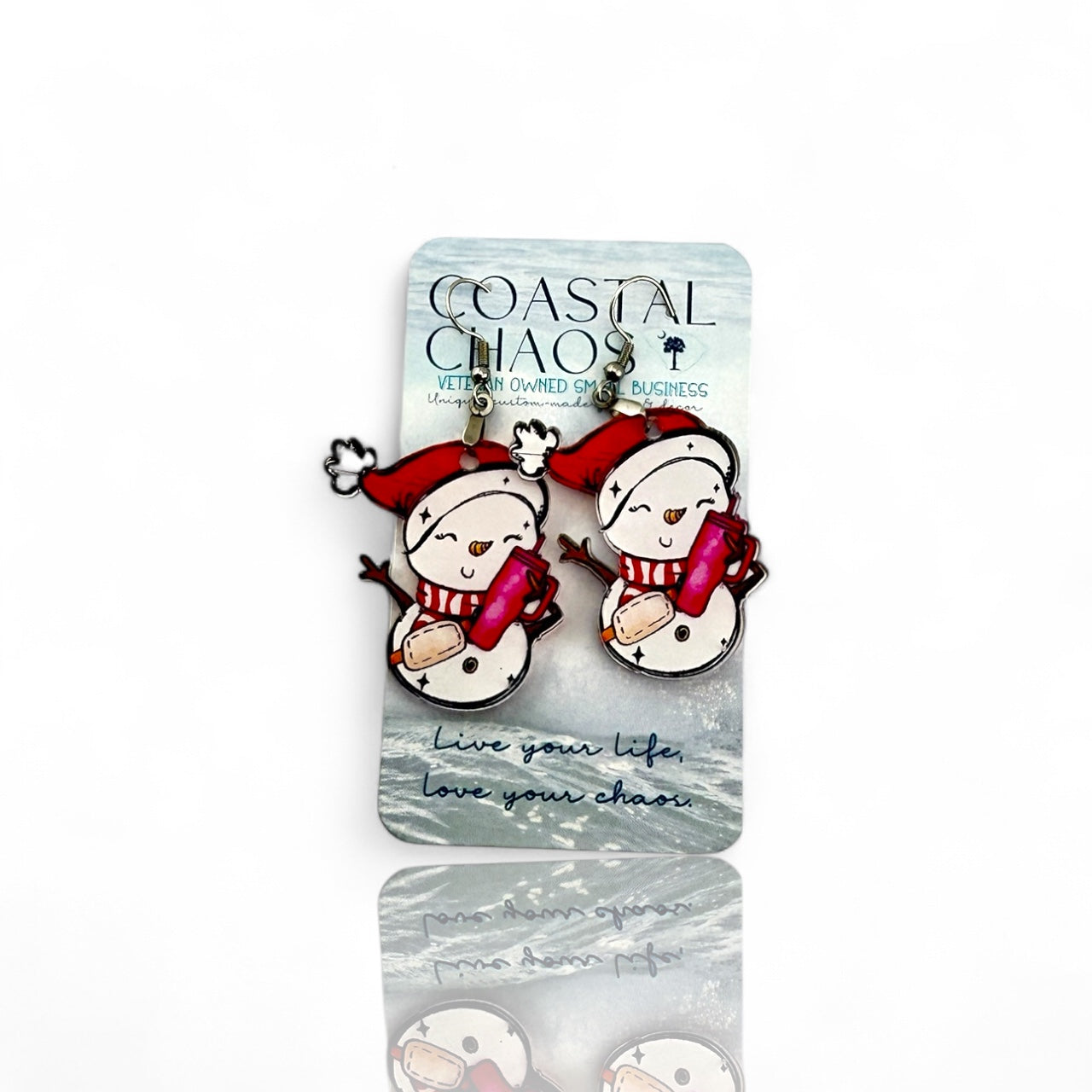 Funny Snowman Earrings – Acrylic Holiday Dangle Earrings | Wine Lover Gift