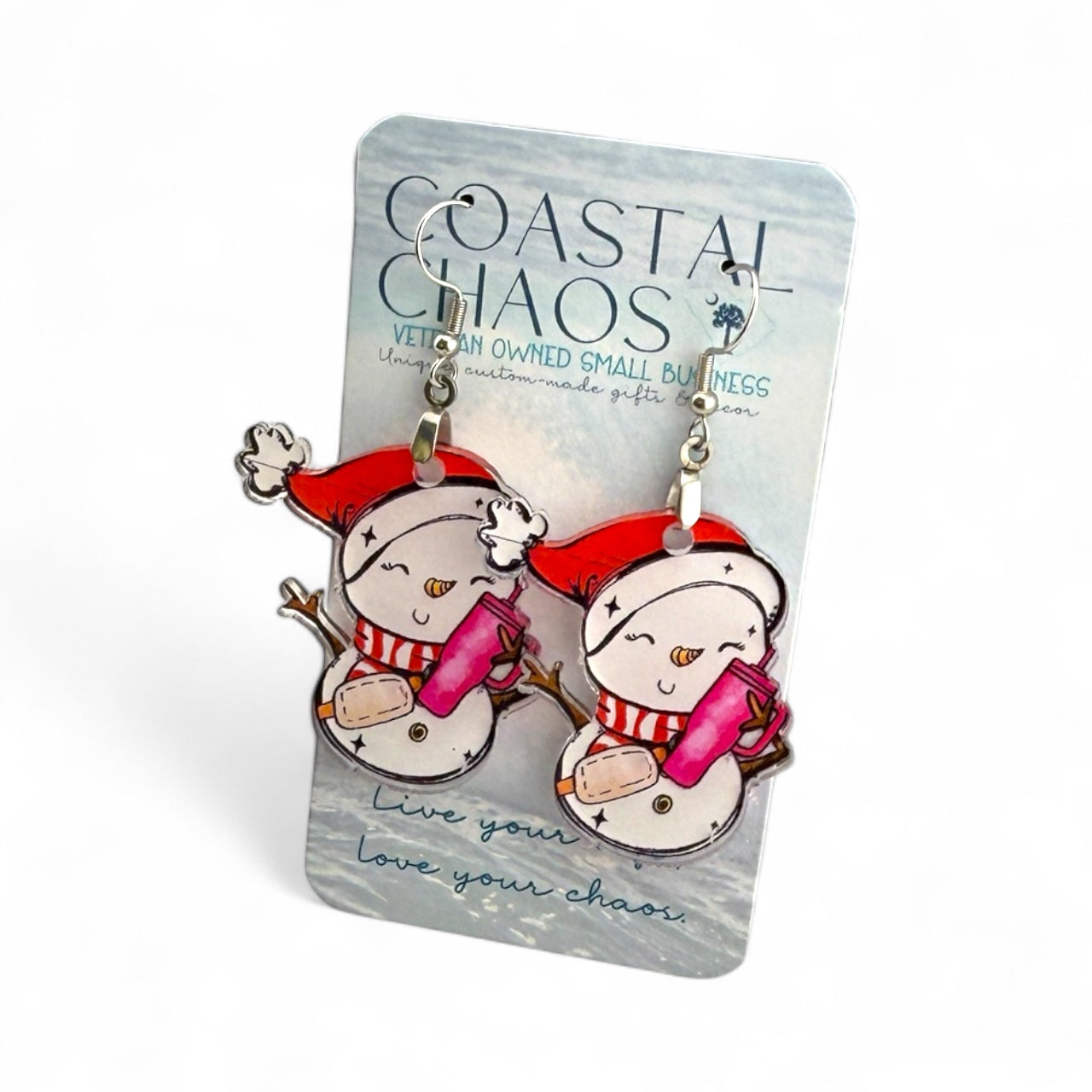 Funny Snowman Earrings – Acrylic Holiday Dangle Earrings | Wine Lover Gift