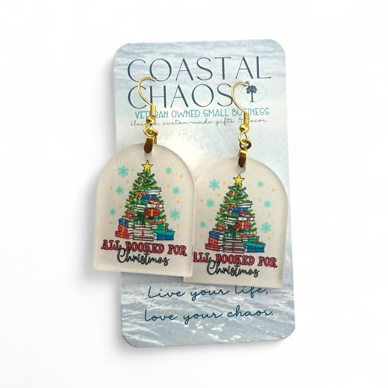 Book Lover Earrings – Handmade Christmas Jewelry | Festive Acrylic Drop Earrings
