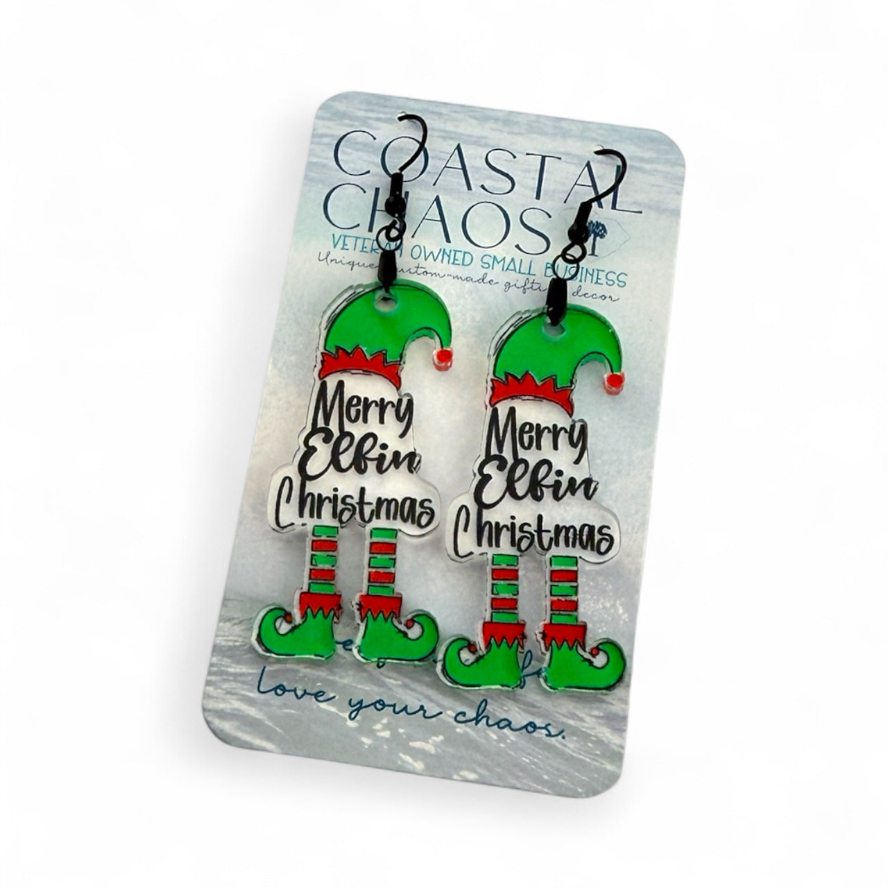 Merry Elfin Christmas Earrings – Funny Elf Holiday Earrings, Acrylic Christmas Jewelry, Stocking Stuffer