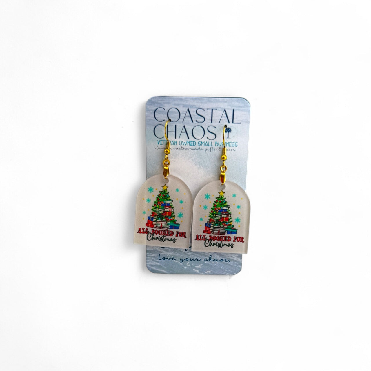 Book Lover Earrings – Handmade Christmas Jewelry | Festive Acrylic Drop Earrings