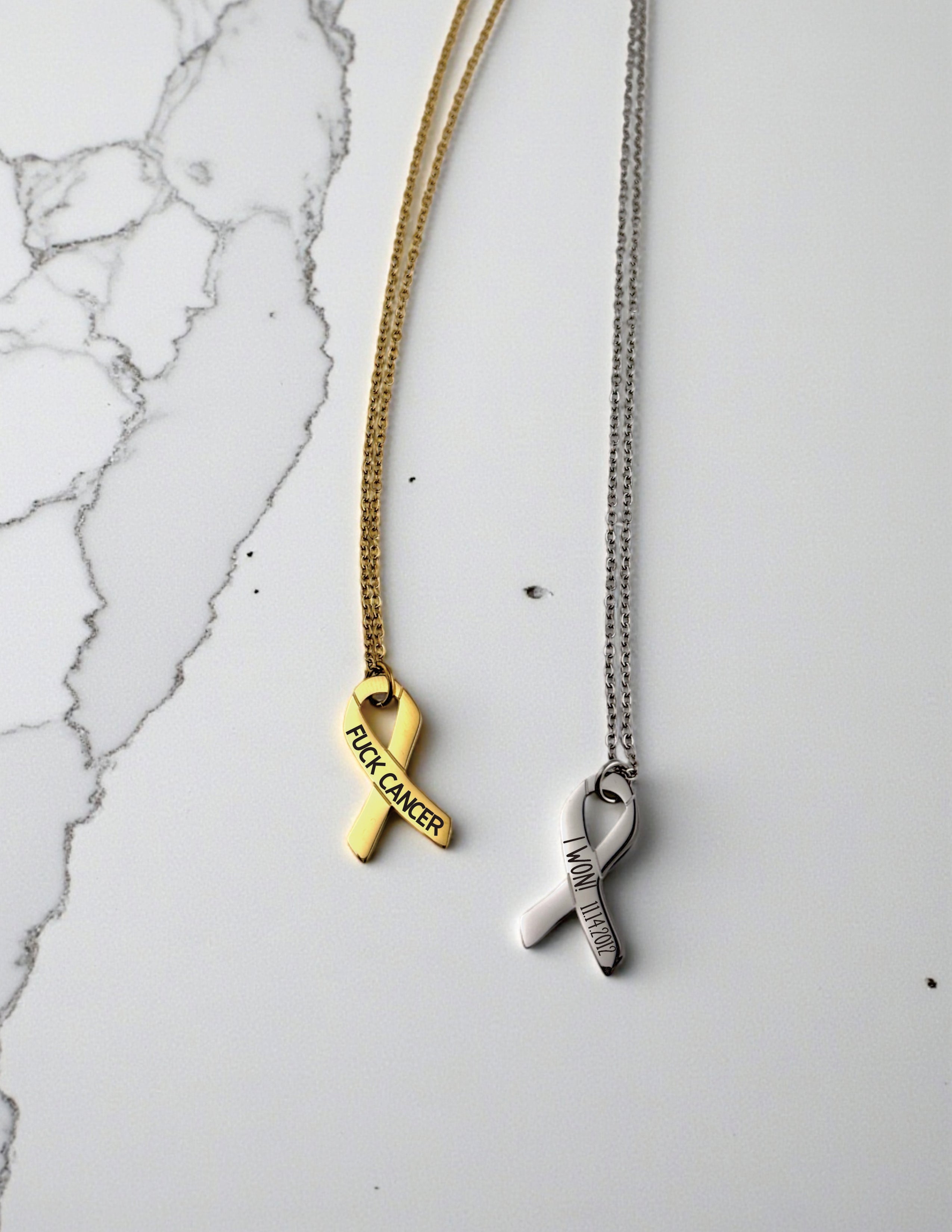 Cancer Ribbon Necklace | Awareness Jewelry